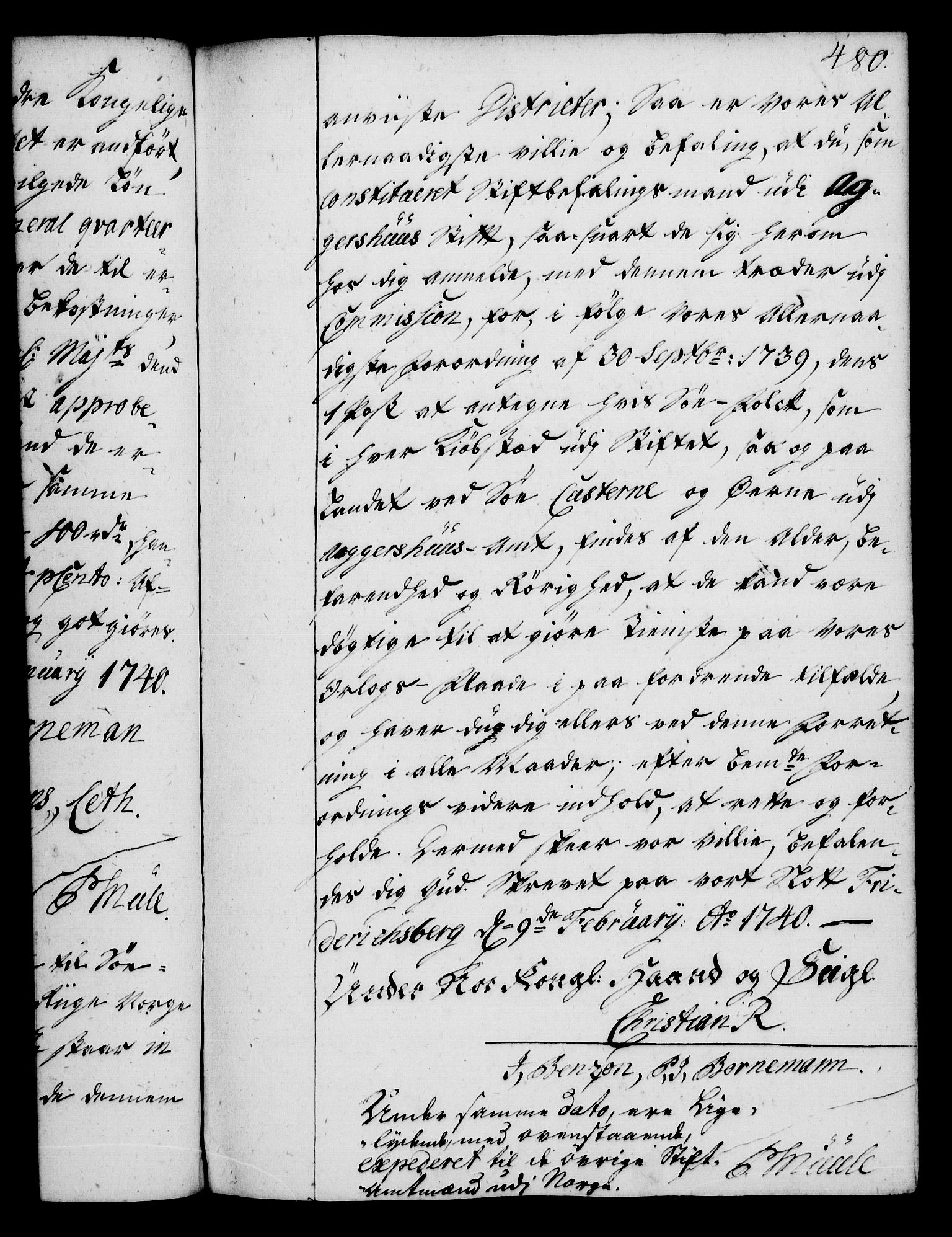 Rentekammeret, Kammerkanselliet, RA/EA-3111/G/Gg/Gga/L0004: Norsk ekspedisjonsprotokoll med register (merket RK 53.4), 1734-1741, p. 480