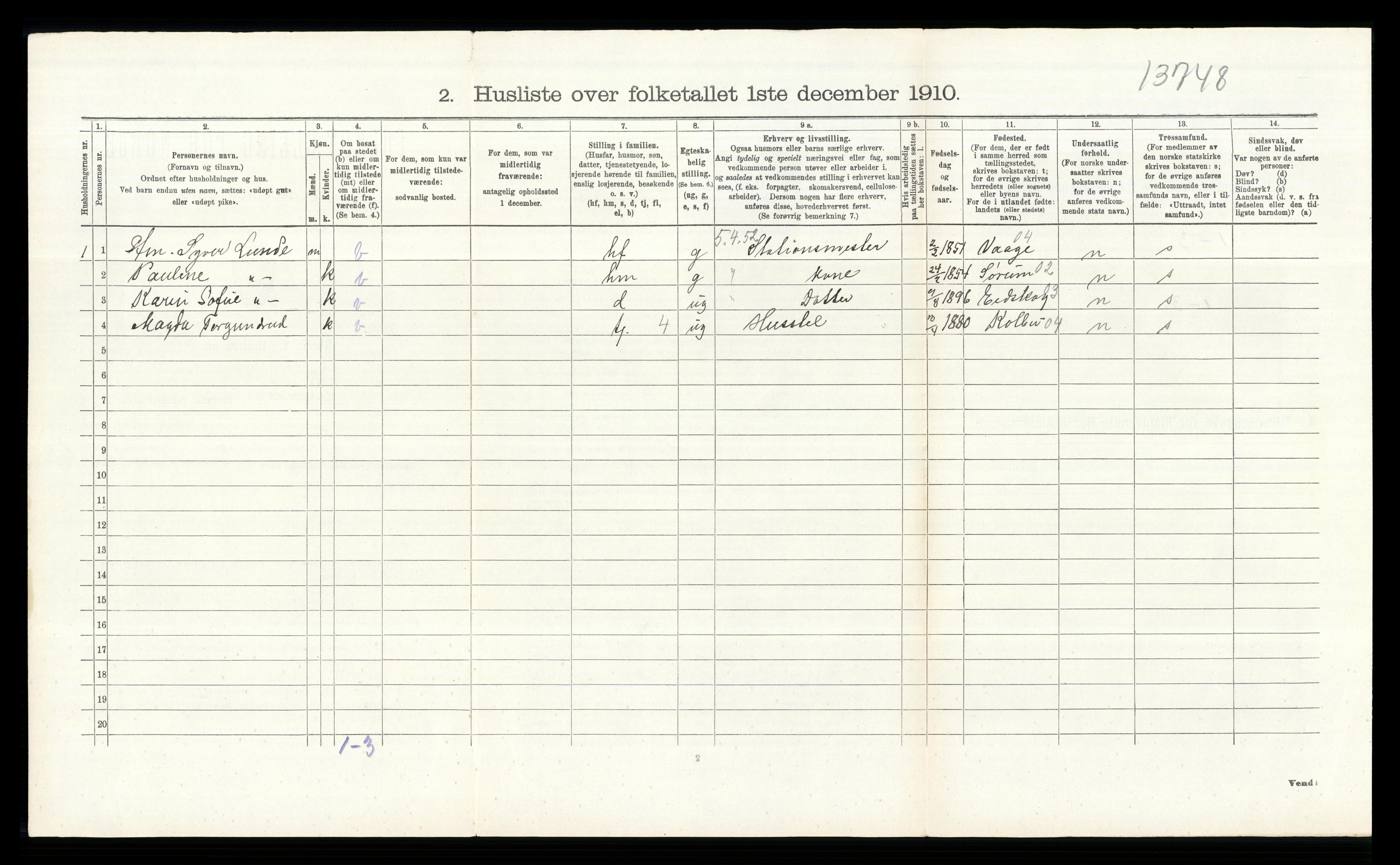 RA, 1910 census for Eina, 1910, p. 194