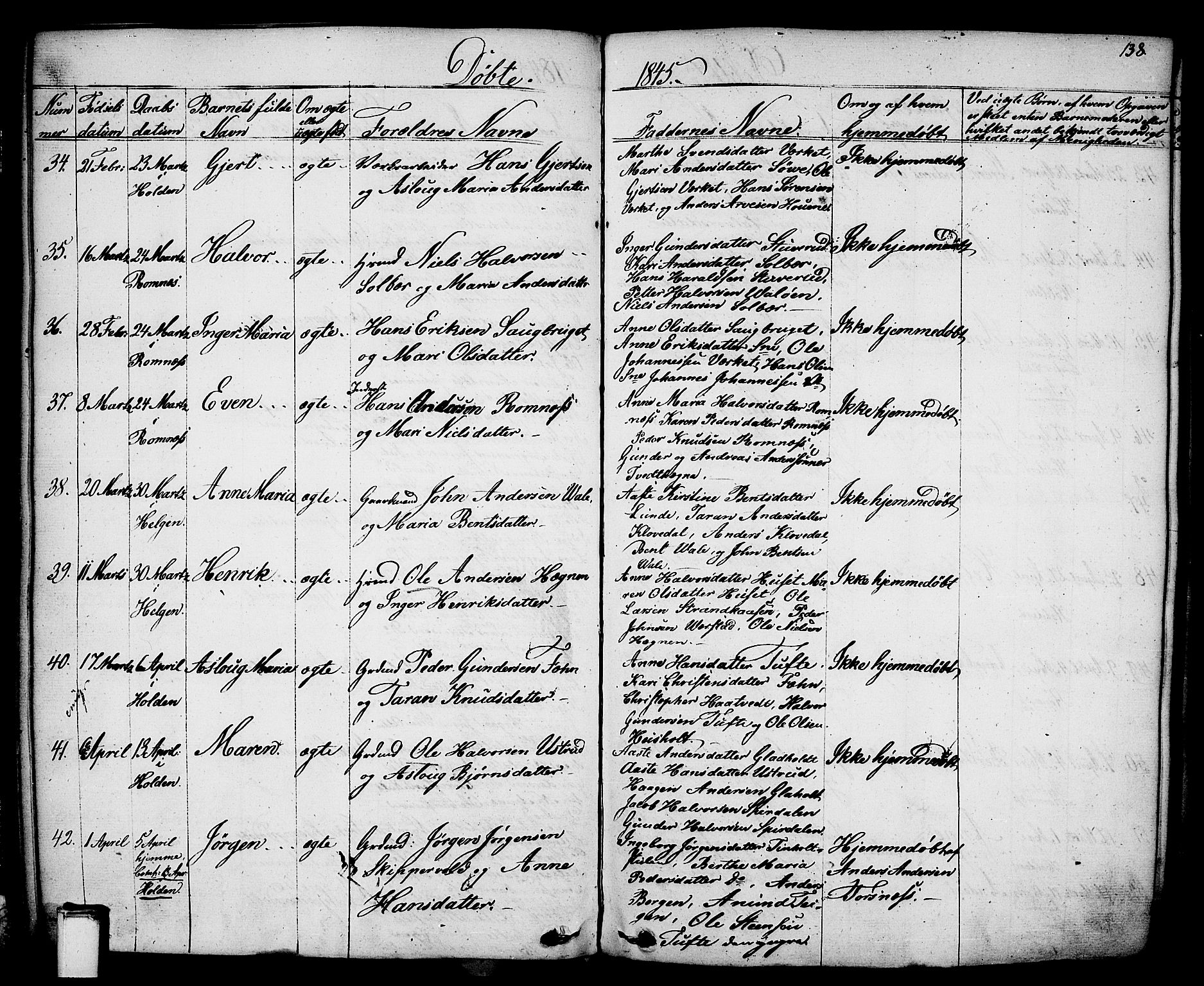 Holla kirkebøker, AV/SAKO-A-272/F/Fa/L0004: Parish register (official) no. 4, 1830-1848, p. 138