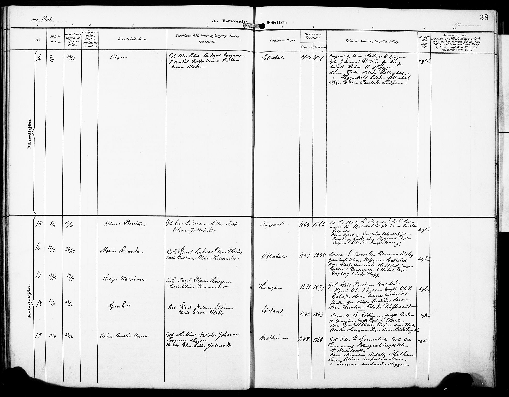 Hornindal sokneprestembete, SAB/A-82401/H/Hab: Parish register (copy) no. A 2, 1894-1927, p. 38