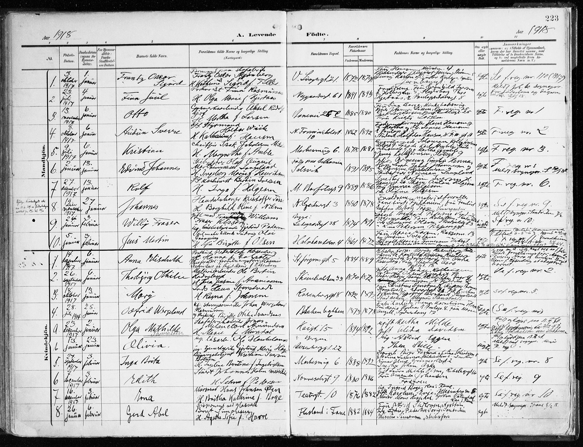 Domkirken sokneprestembete, SAB/A-74801/H/Haa/L0025: Parish register (official) no. B 8, 1903-1925, p. 223