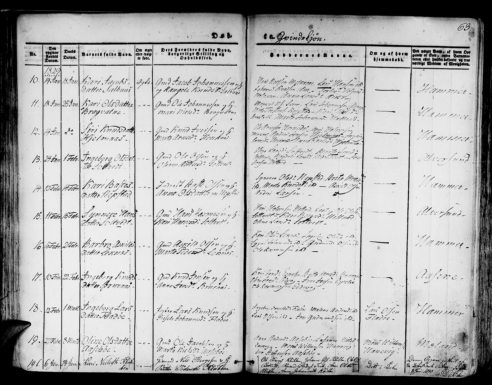 Hamre sokneprestembete, AV/SAB-A-75501/H/Ha/Haa/Haaa/L0011: Parish register (official) no. A 11, 1826-1834, p. 63