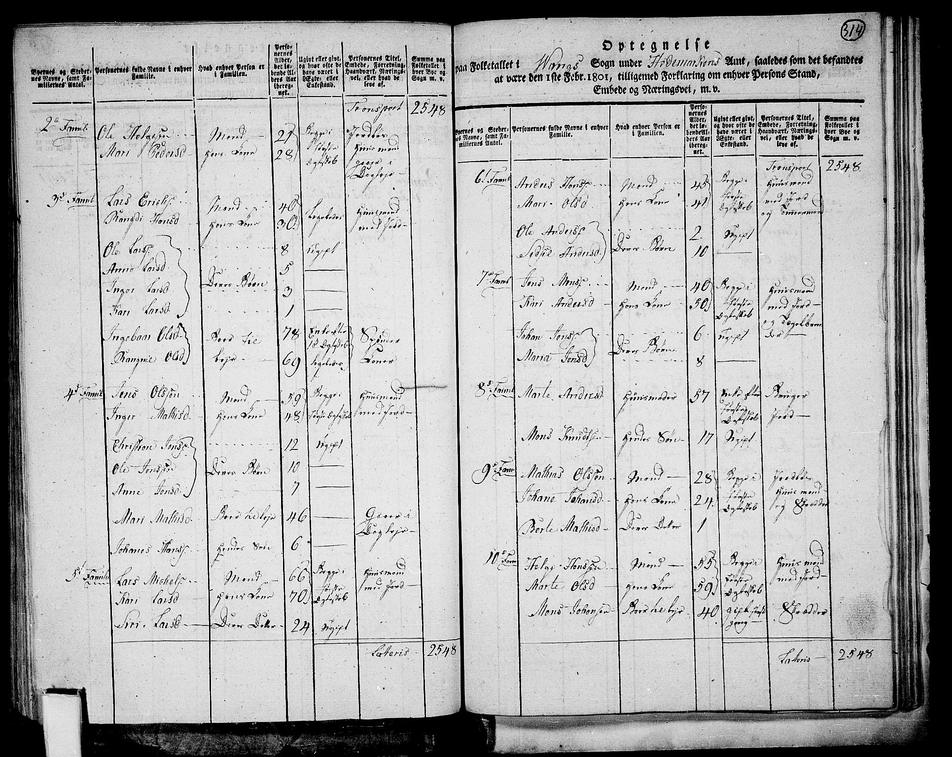 RA, 1801 census for 0414P Vang, 1801, p. 313b-314a