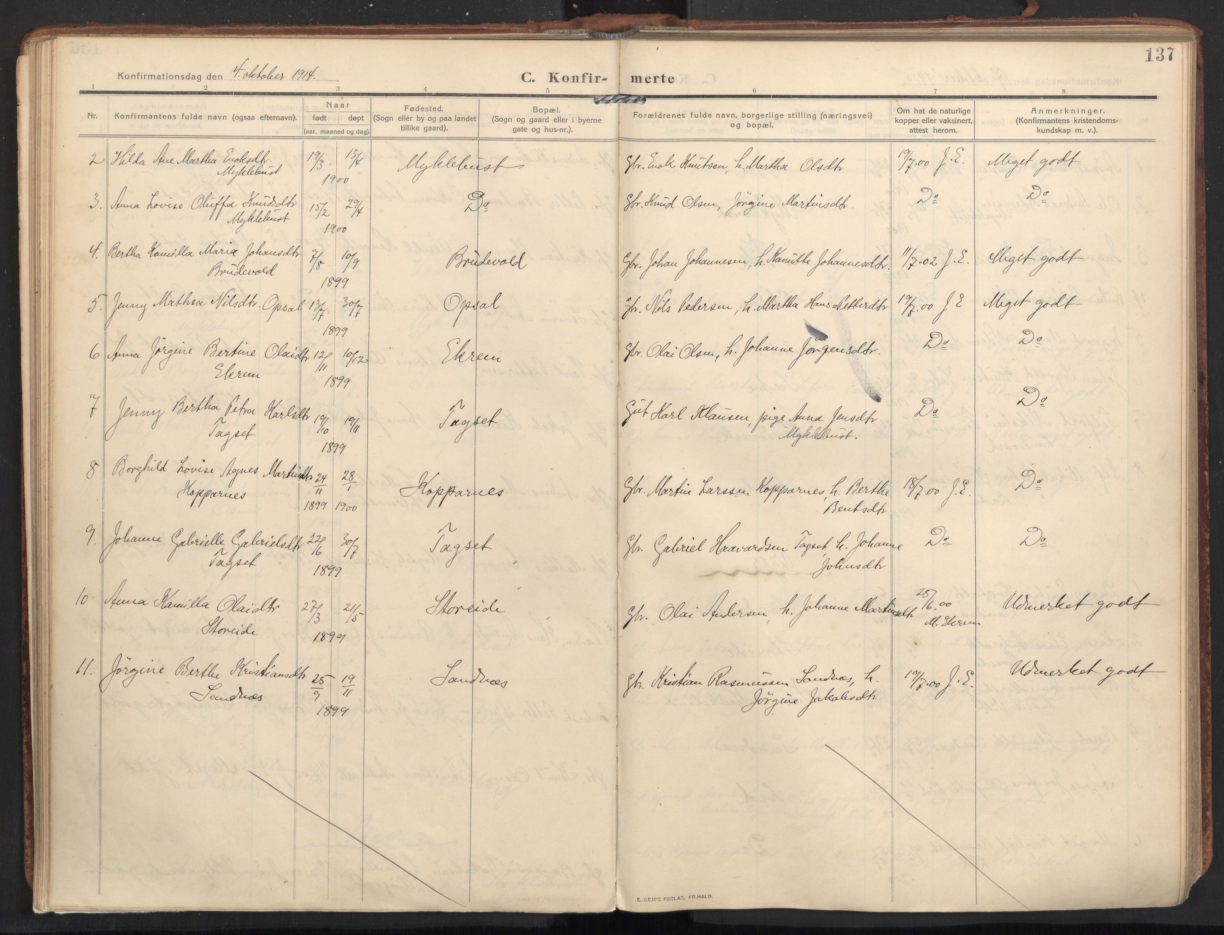 Ministerialprotokoller, klokkerbøker og fødselsregistre - Møre og Romsdal, AV/SAT-A-1454/502/L0026: Parish register (official) no. 502A04, 1909-1933, p. 137