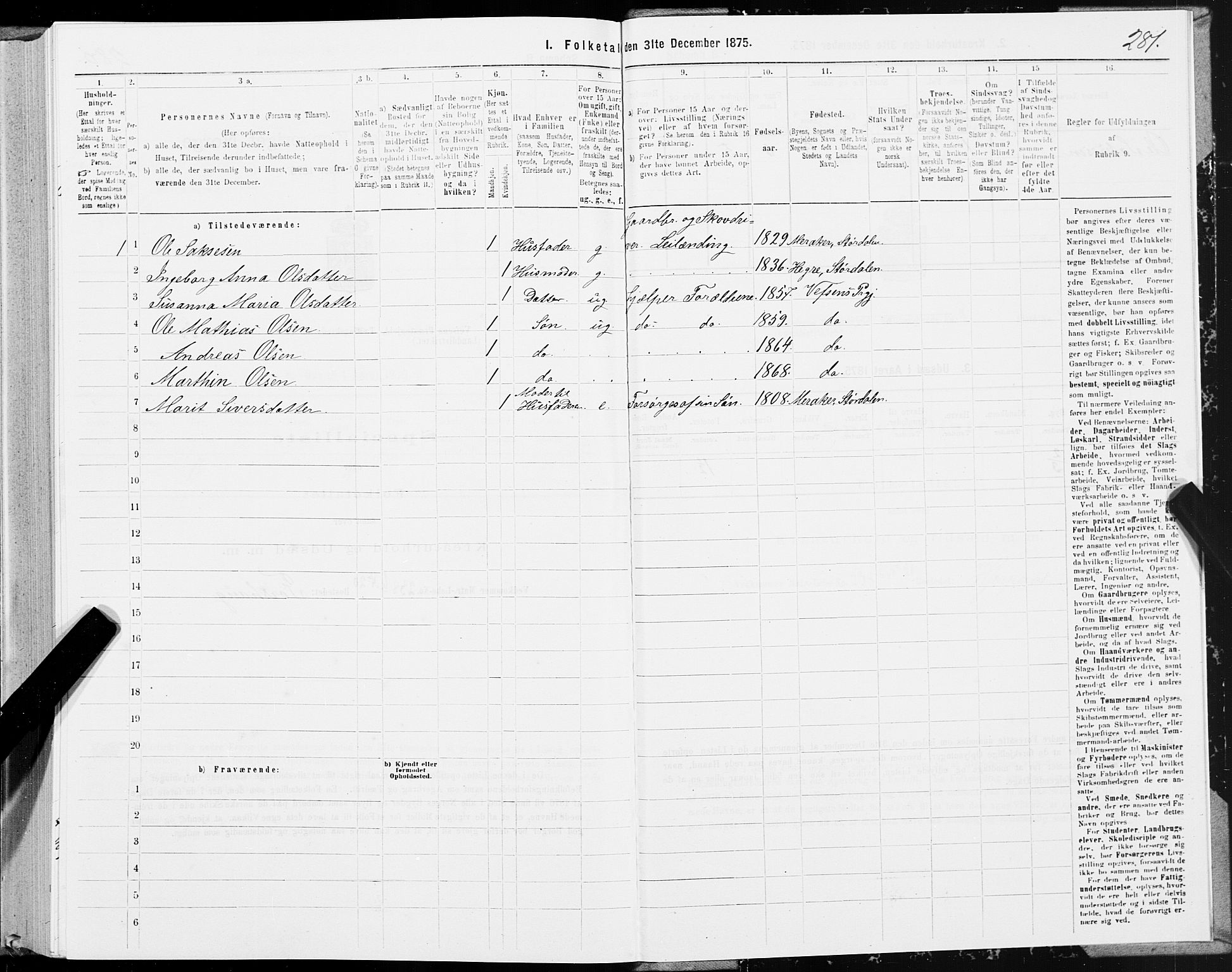 SAT, 1875 census for 1824L Vefsn/Vefsn, 1875, p. 1281