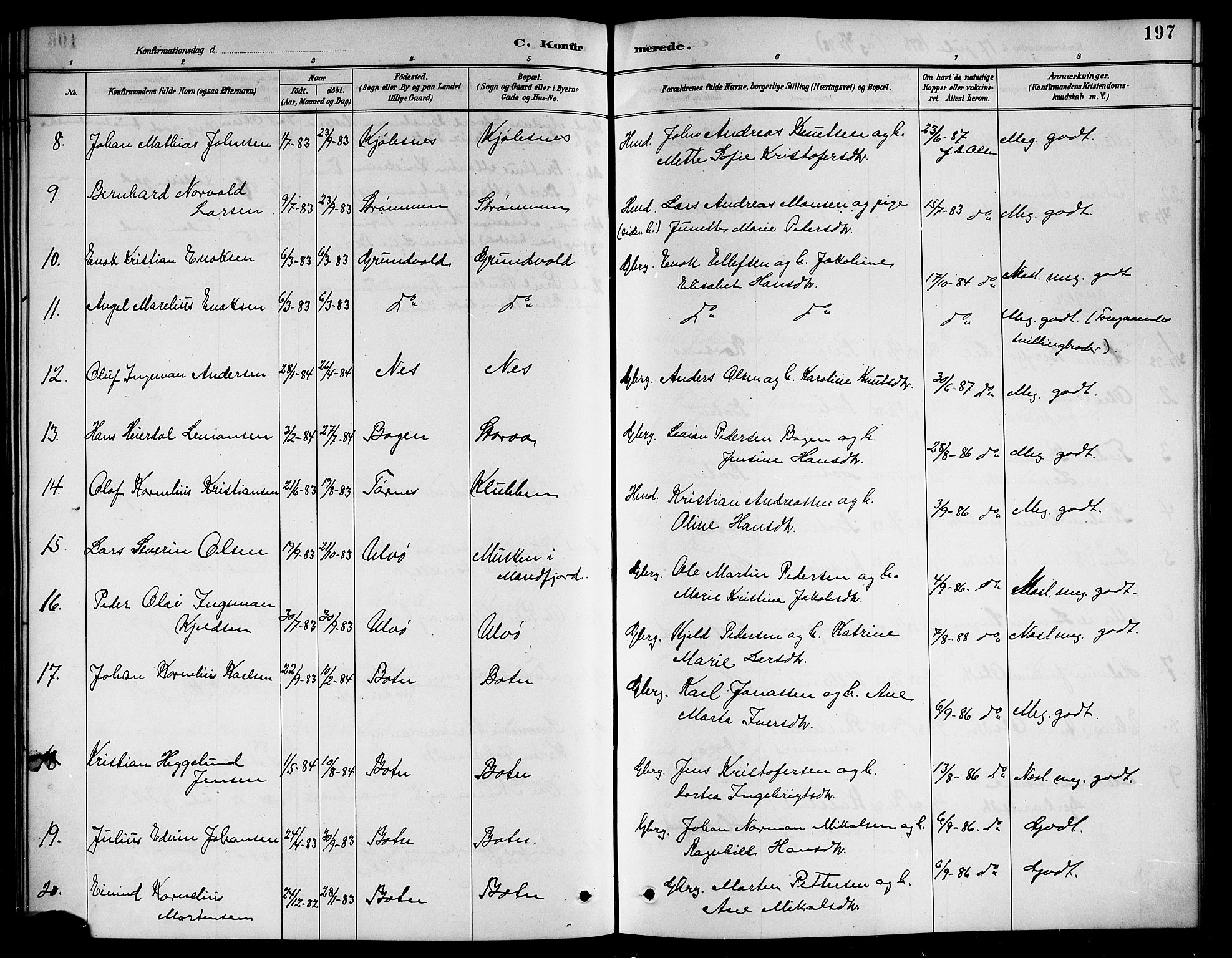 Ministerialprotokoller, klokkerbøker og fødselsregistre - Nordland, AV/SAT-A-1459/861/L0876: Parish register (copy) no. 861C02, 1887-1903, p. 197