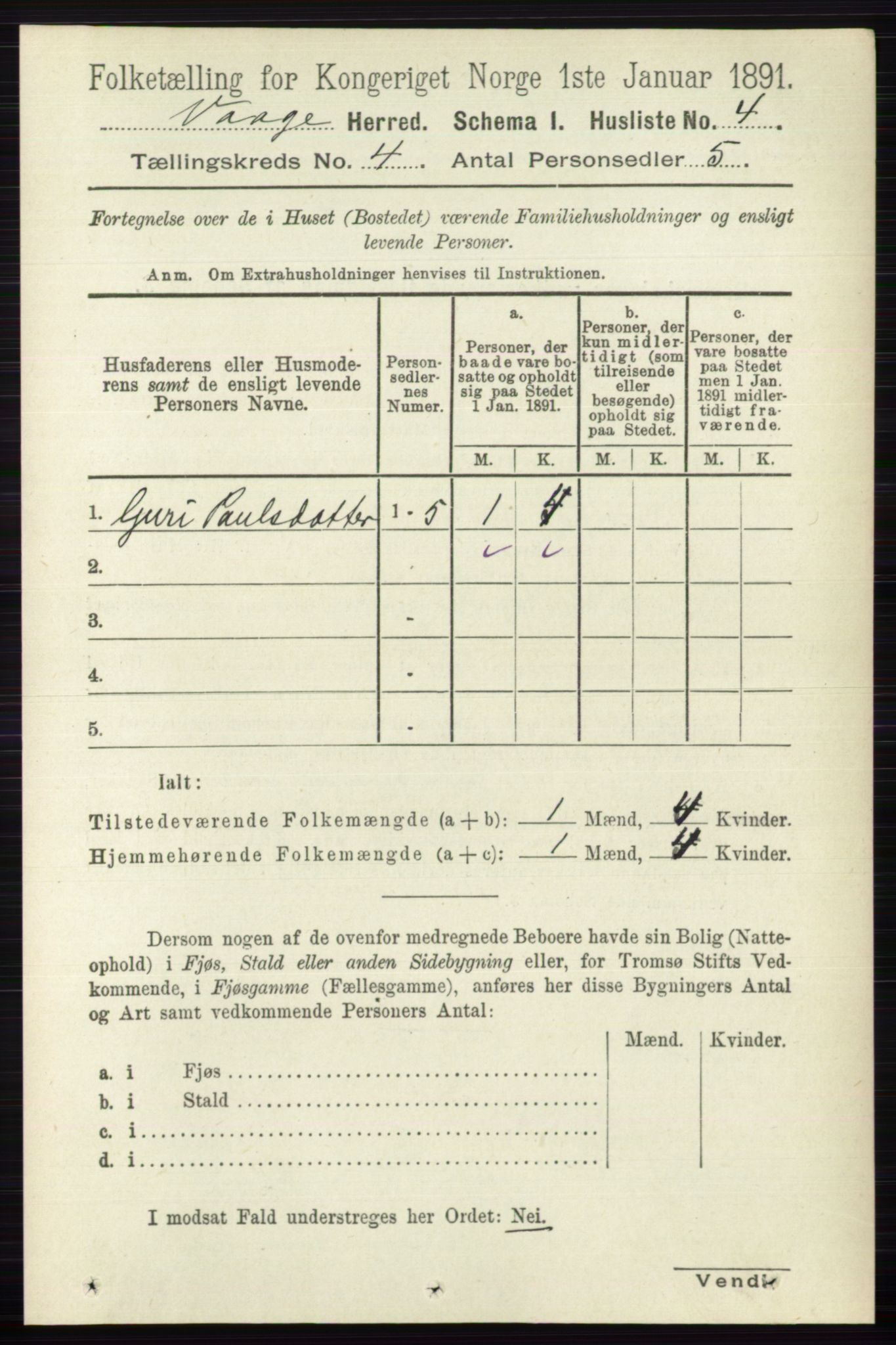 RA, 1891 census for 0515 Vågå, 1891, p. 2668