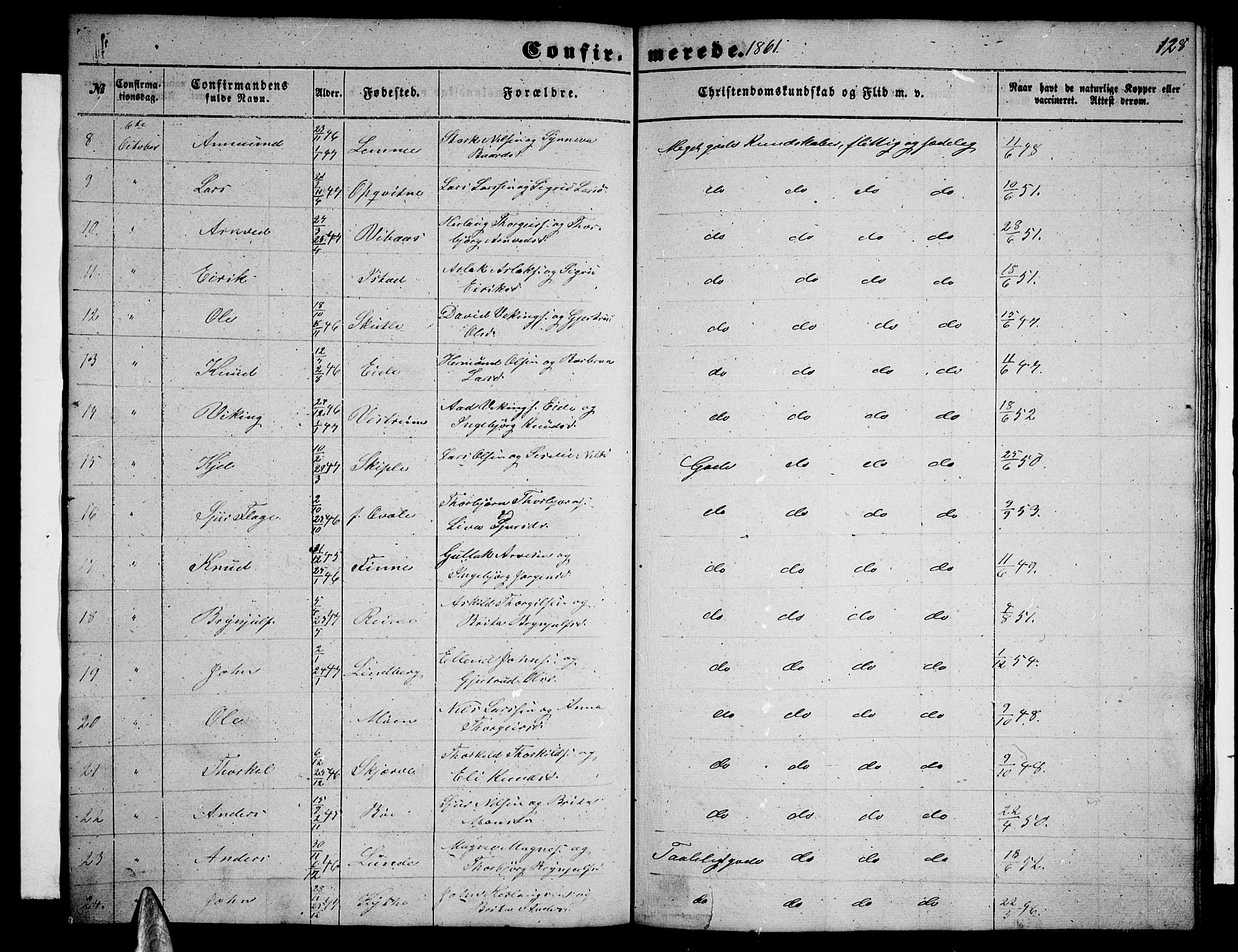 Voss sokneprestembete, SAB/A-79001/H/Hab: Parish register (copy) no. B 1, 1855-1869, p. 128