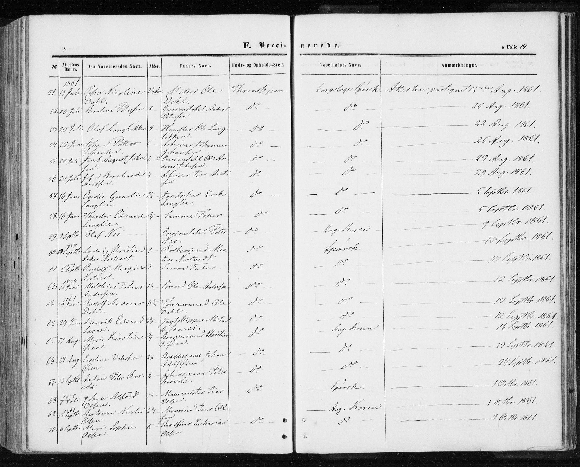Ministerialprotokoller, klokkerbøker og fødselsregistre - Sør-Trøndelag, SAT/A-1456/601/L0053: Parish register (official) no. 601A21, 1857-1865, p. 19