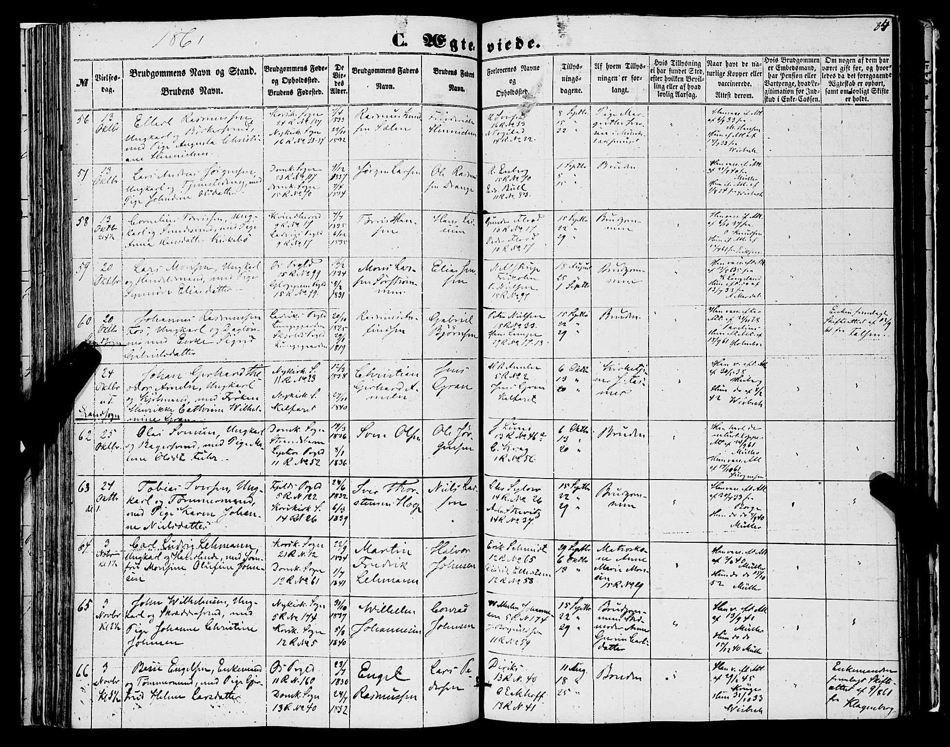 Domkirken sokneprestembete, AV/SAB-A-74801/H/Haa/L0034: Parish register (official) no. D 2, 1853-1874, p. 84