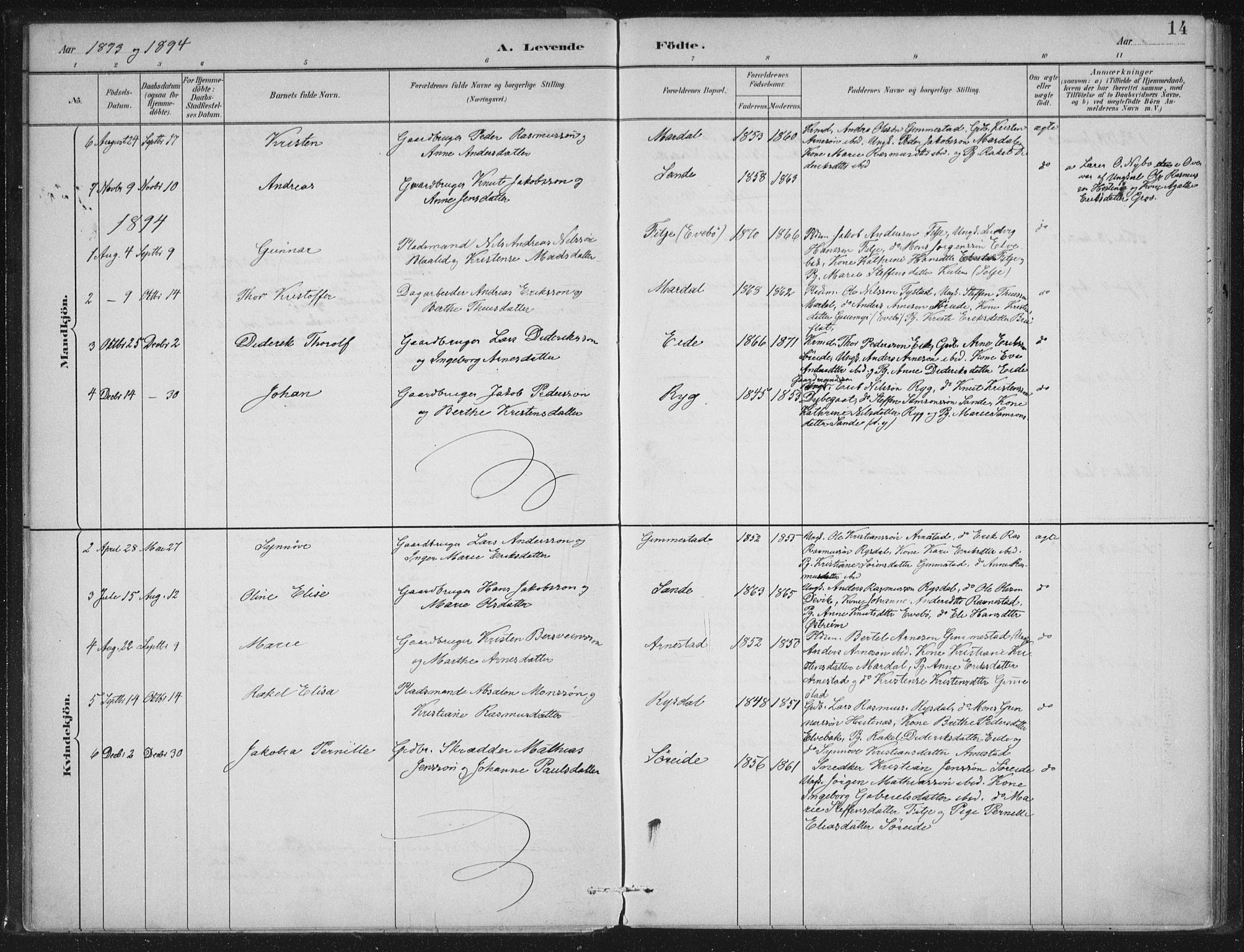 Gloppen sokneprestembete, SAB/A-80101/H/Haa/Haad/L0001: Parish register (official) no. D  1, 1885-1910, p. 14
