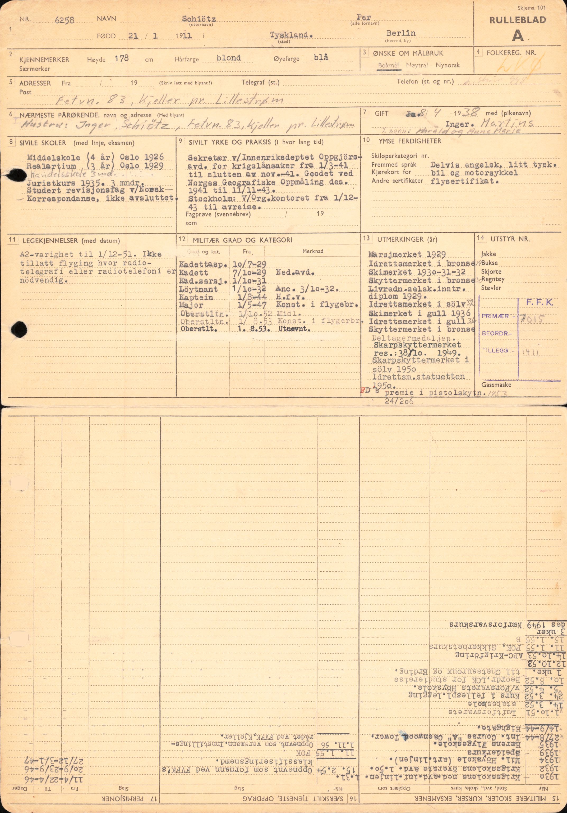 Forsvaret, Forsvarets overkommando/Luftforsvarsstaben, RA/RAFA-4079/P/Pa/L0028: Personellpapirer, 1911, p. 84