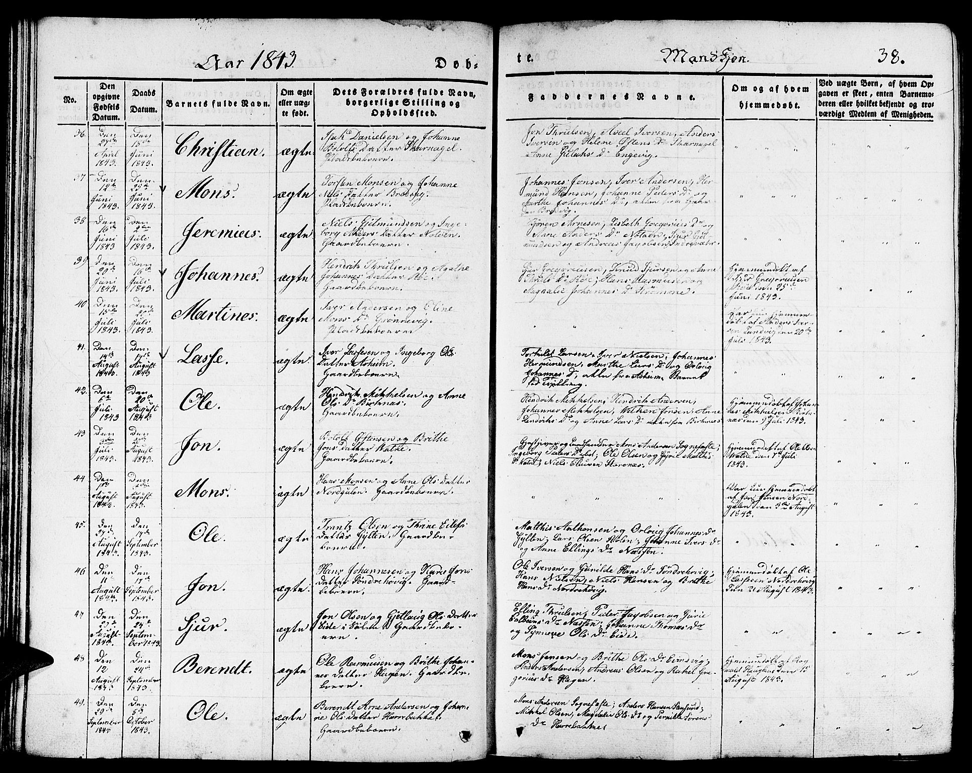 Gulen sokneprestembete, AV/SAB-A-80201/H/Haa/Haaa/L0020: Parish register (official) no. A 20, 1837-1847, p. 38