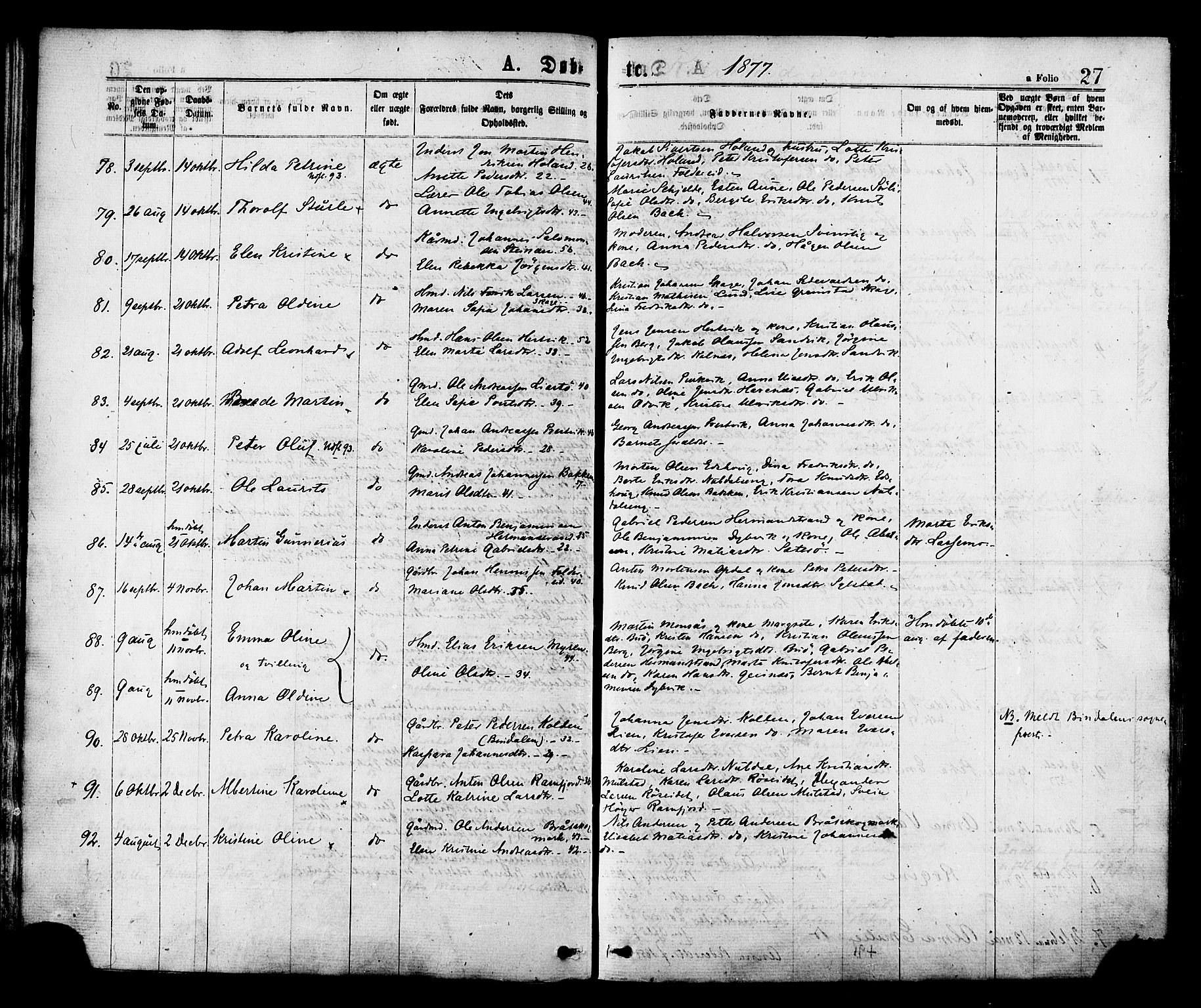 Ministerialprotokoller, klokkerbøker og fødselsregistre - Nord-Trøndelag, SAT/A-1458/780/L0642: Parish register (official) no. 780A07 /1, 1874-1885, p. 27