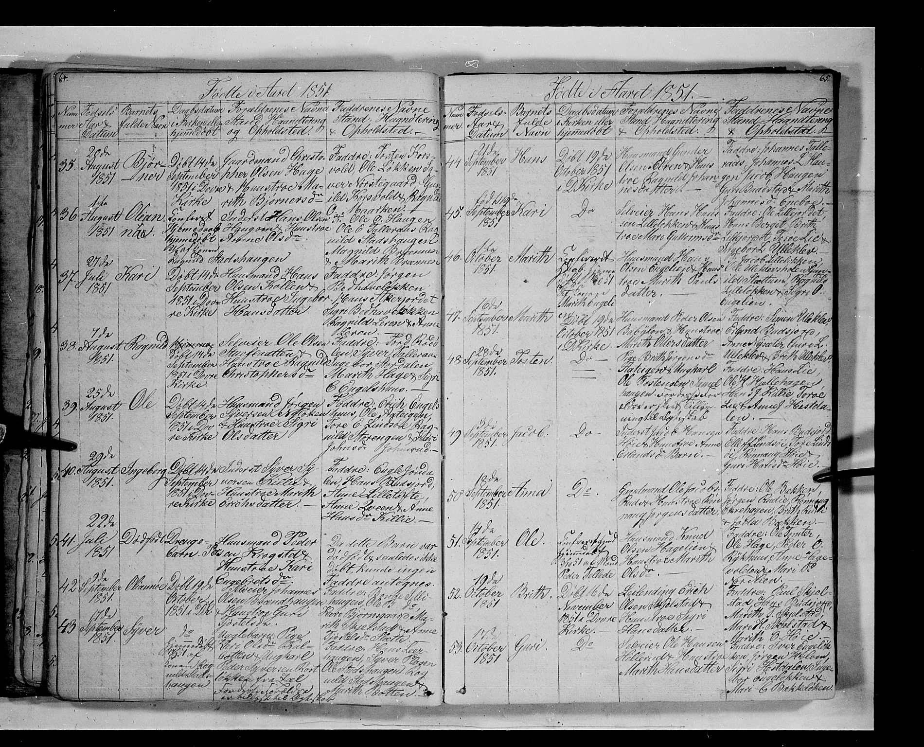Lesja prestekontor, SAH/PREST-068/H/Ha/Hab/L0003: Parish register (copy) no. 3, 1842-1862, p. 64-65