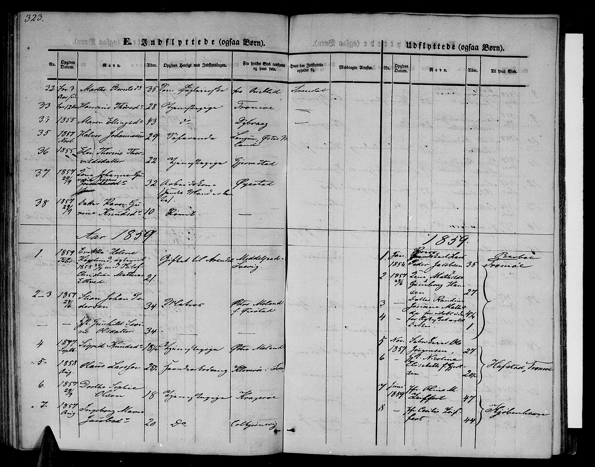 Arendal sokneprestkontor, Trefoldighet, SAK/1111-0040/F/Fb/L0002: Parish register (copy) no. B 2, 1838-1860, p. 323