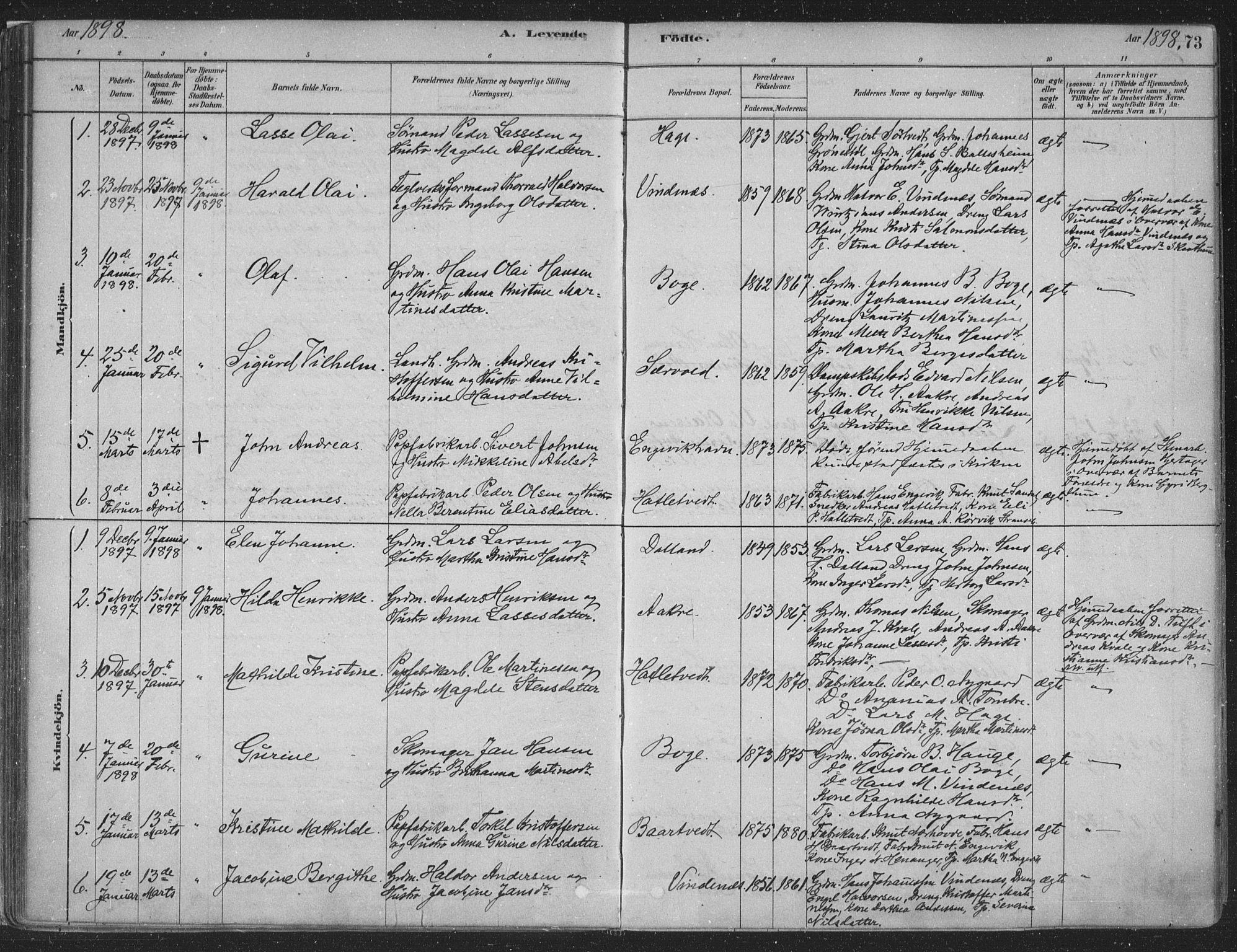 Fusa sokneprestembete, SAB/A-75401/H/Haa: Parish register (official) no. D 1, 1880-1938, p. 73