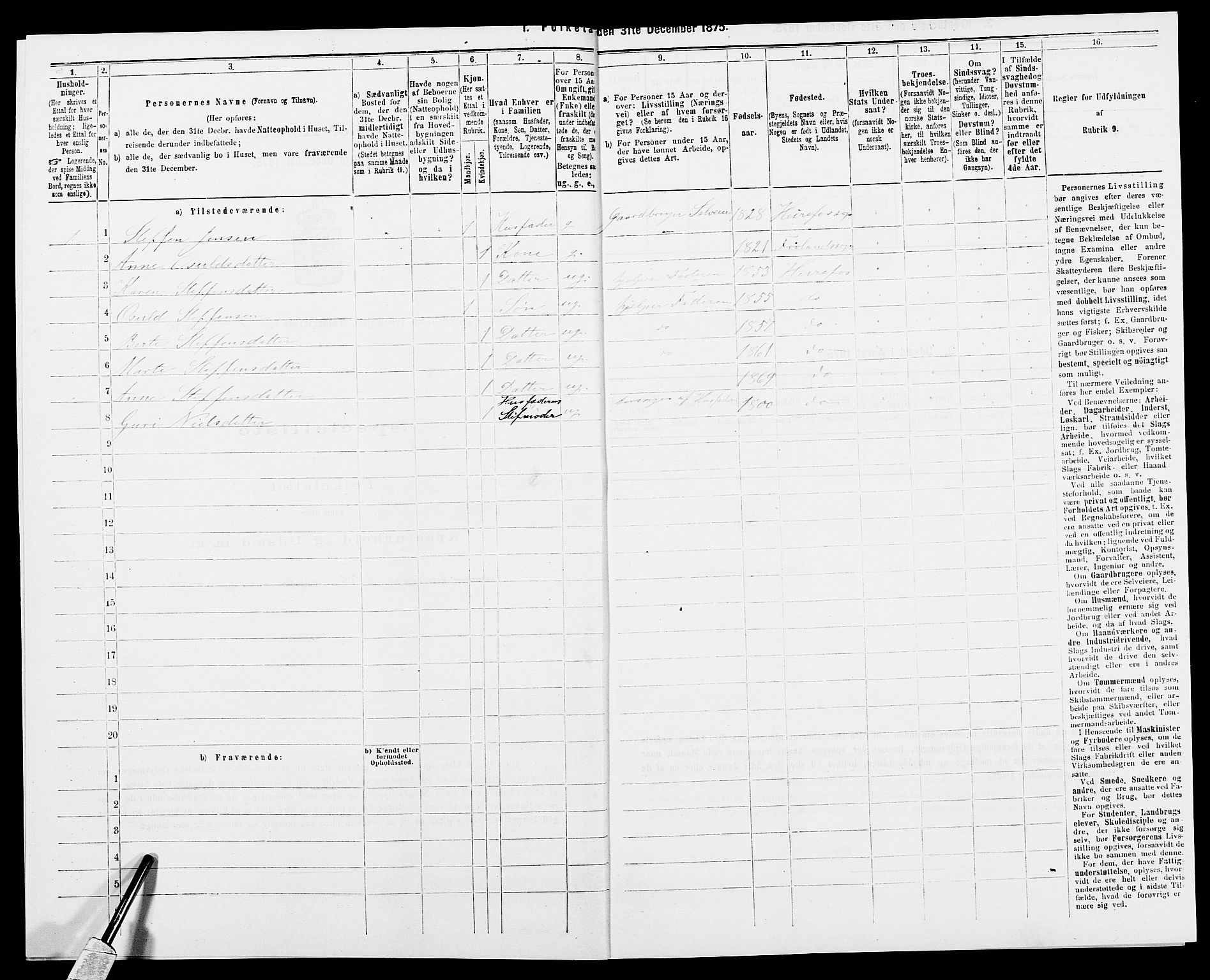 SAK, 1875 census for 0933P Herefoss, 1875, p. 20