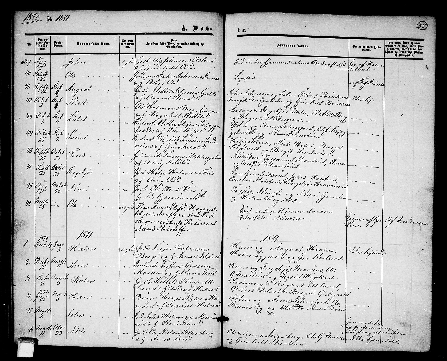 Tinn kirkebøker, AV/SAKO-A-308/G/Ga/L0002: Parish register (copy) no. I 2, 1851-1883, p. 55