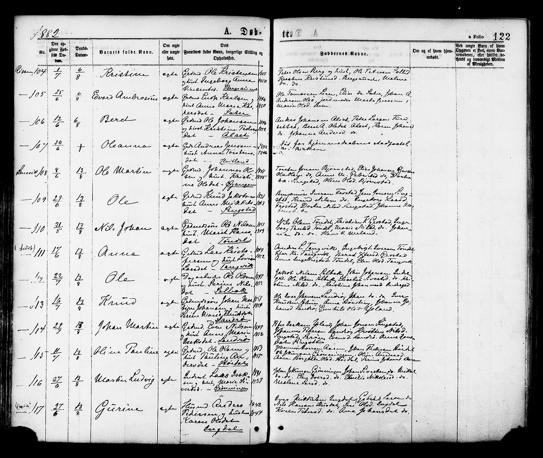 Ministerialprotokoller, klokkerbøker og fødselsregistre - Sør-Trøndelag, AV/SAT-A-1456/646/L0613: Parish register (official) no. 646A11, 1870-1884, p. 122