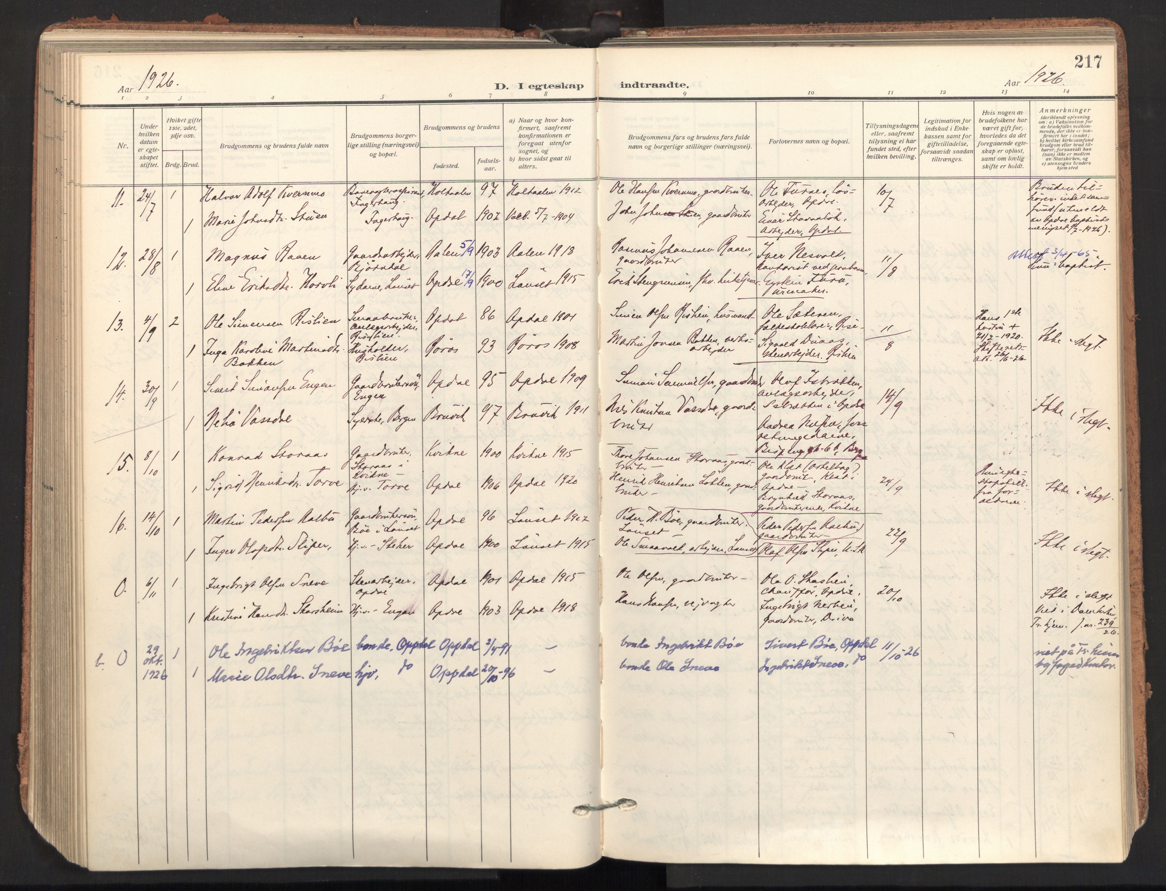 Ministerialprotokoller, klokkerbøker og fødselsregistre - Sør-Trøndelag, AV/SAT-A-1456/678/L0909: Parish register (official) no. 678A17, 1912-1930, p. 217