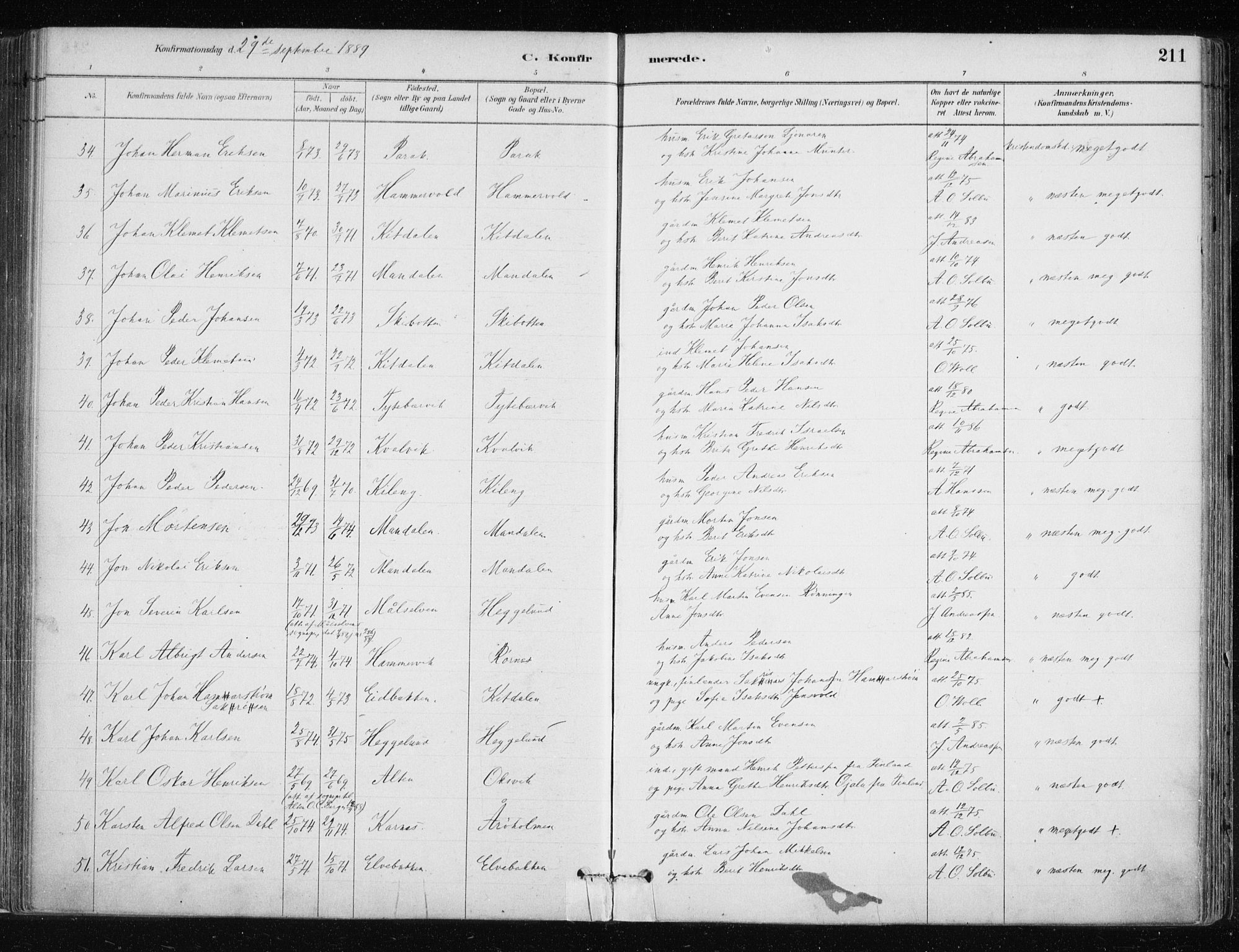 Lyngen sokneprestembete, AV/SATØ-S-1289/H/He/Hea/L0007kirke: Parish register (official) no. 7, 1879-1890, p. 211