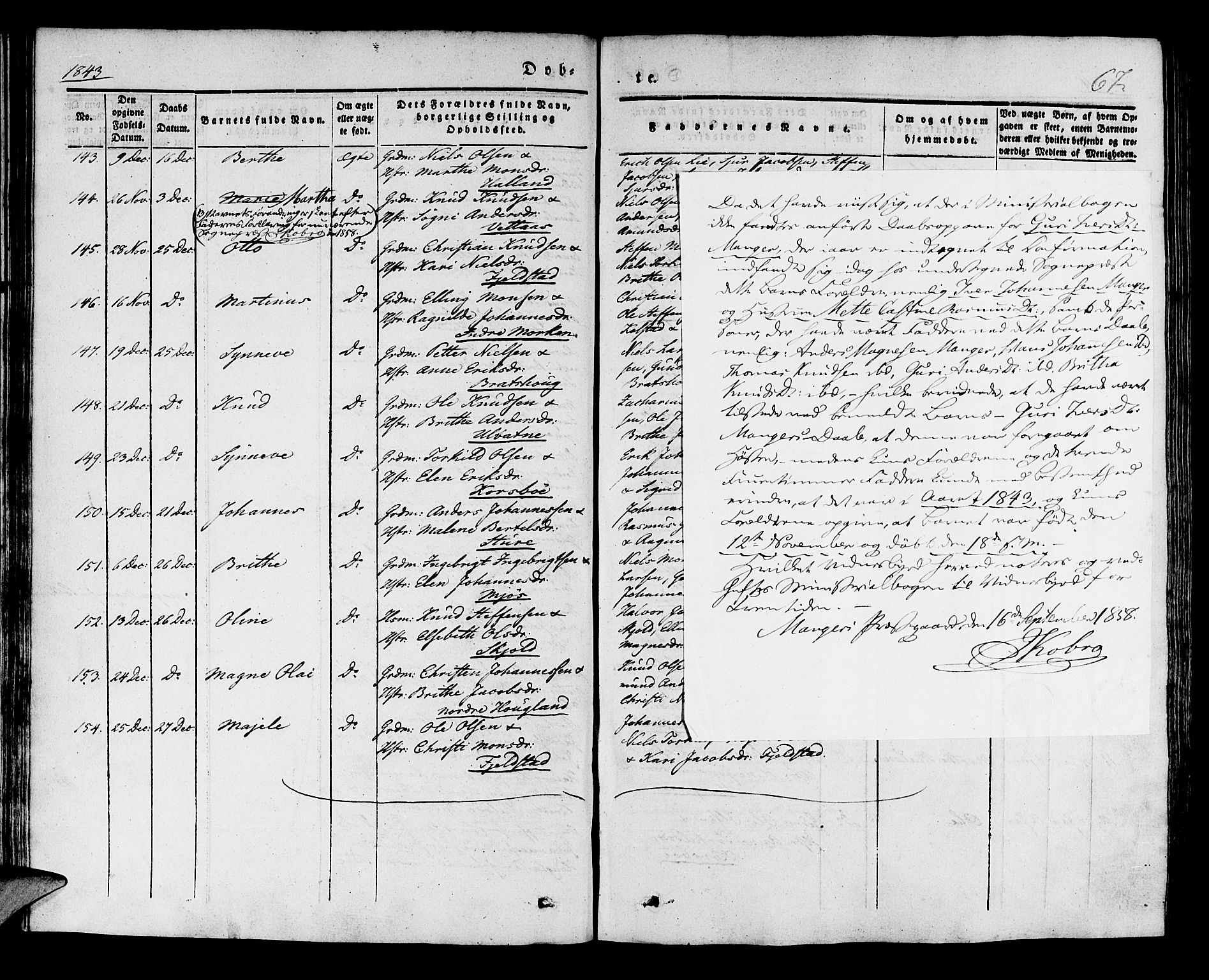 Manger sokneprestembete, AV/SAB-A-76801/H/Haa: Parish register (official) no. A 5, 1839-1848, p. 67