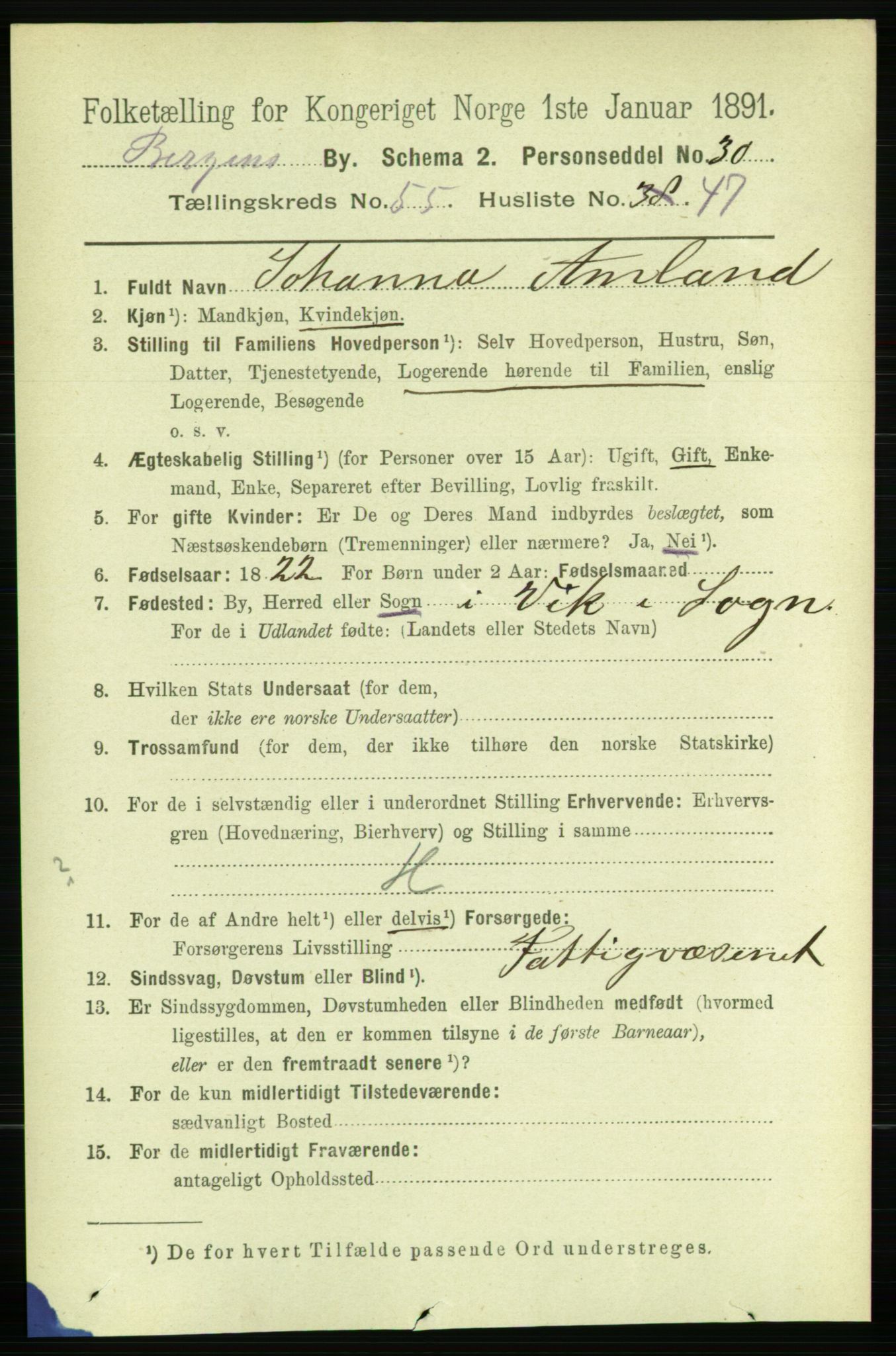 RA, 1891 Census for 1301 Bergen, 1891, p. 64402