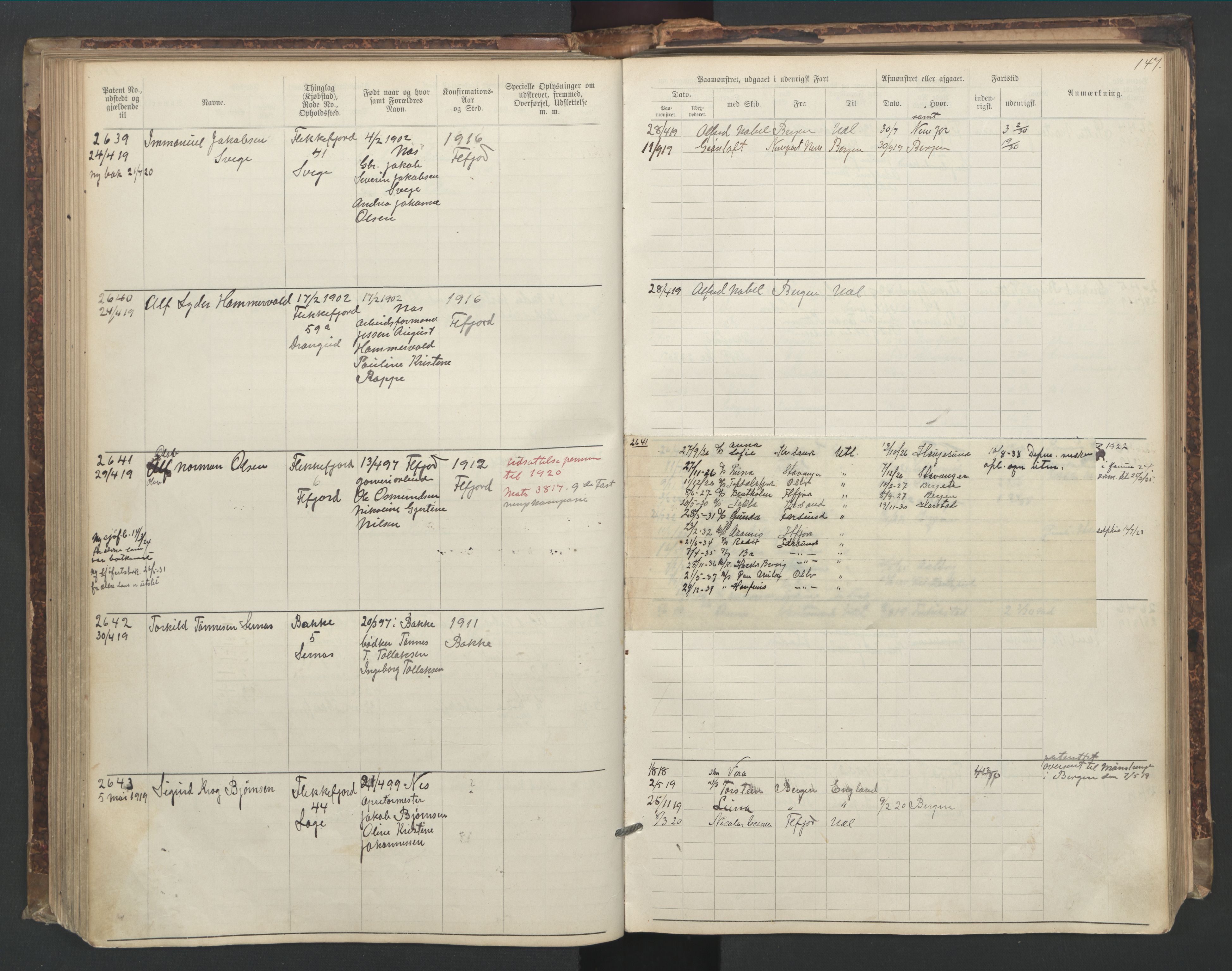 Flekkefjord mønstringskrets, SAK/2031-0018/F/Fa/L0006: Annotasjonsrulle nr 1916-2964 med register, Æ-3, 1891-1948, p. 177