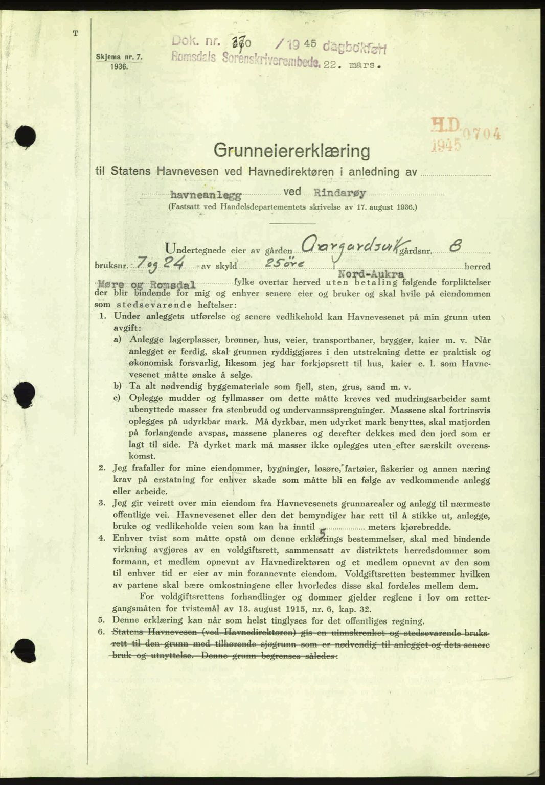 Romsdal sorenskriveri, AV/SAT-A-4149/1/2/2C: Mortgage book no. A17, 1944-1945, Diary no: : 370/1945