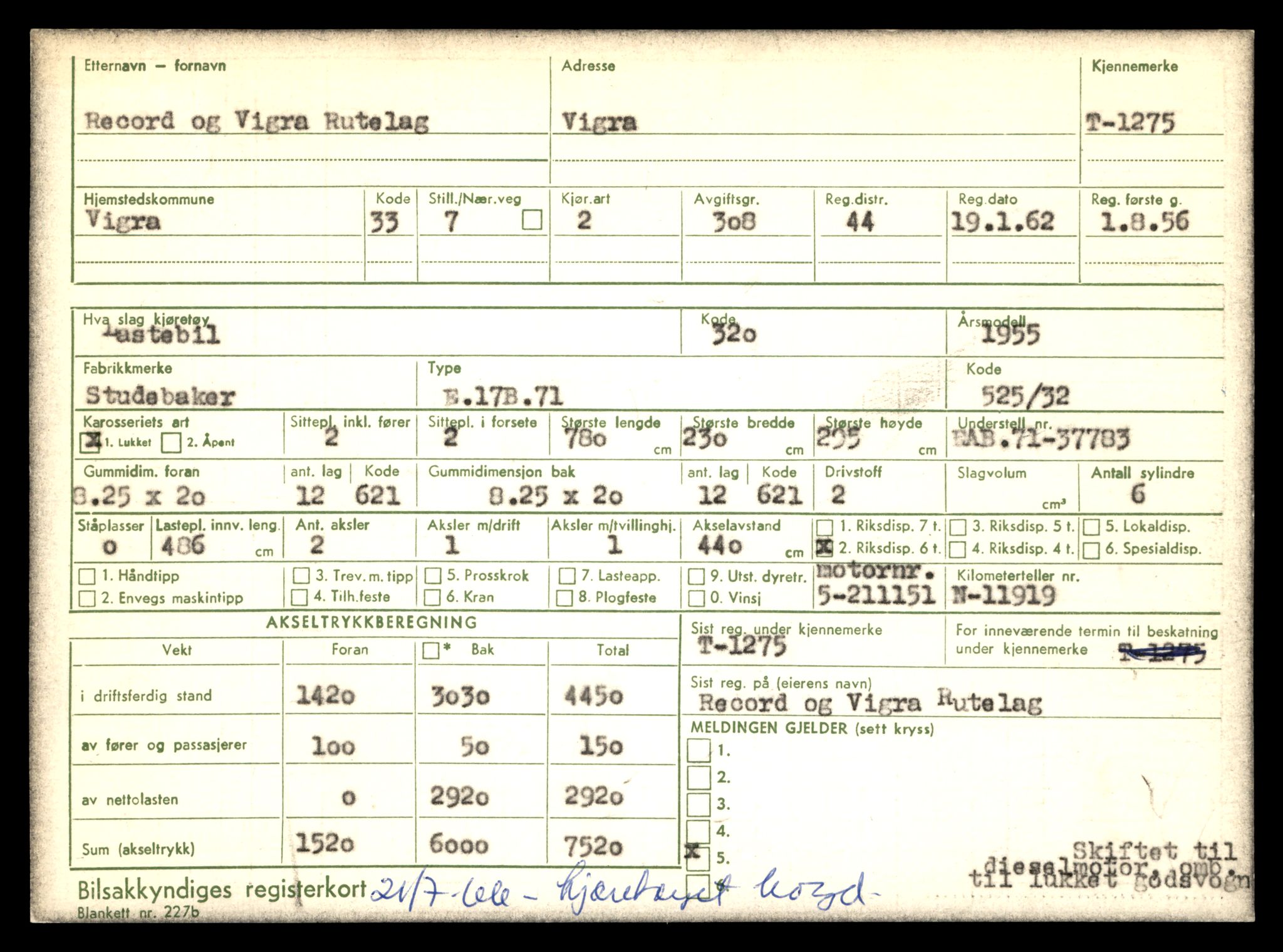 Møre og Romsdal vegkontor - Ålesund trafikkstasjon, AV/SAT-A-4099/F/Fe/L0011: Registreringskort for kjøretøy T 1170 - T 1289, 1927-1998, p. 2543