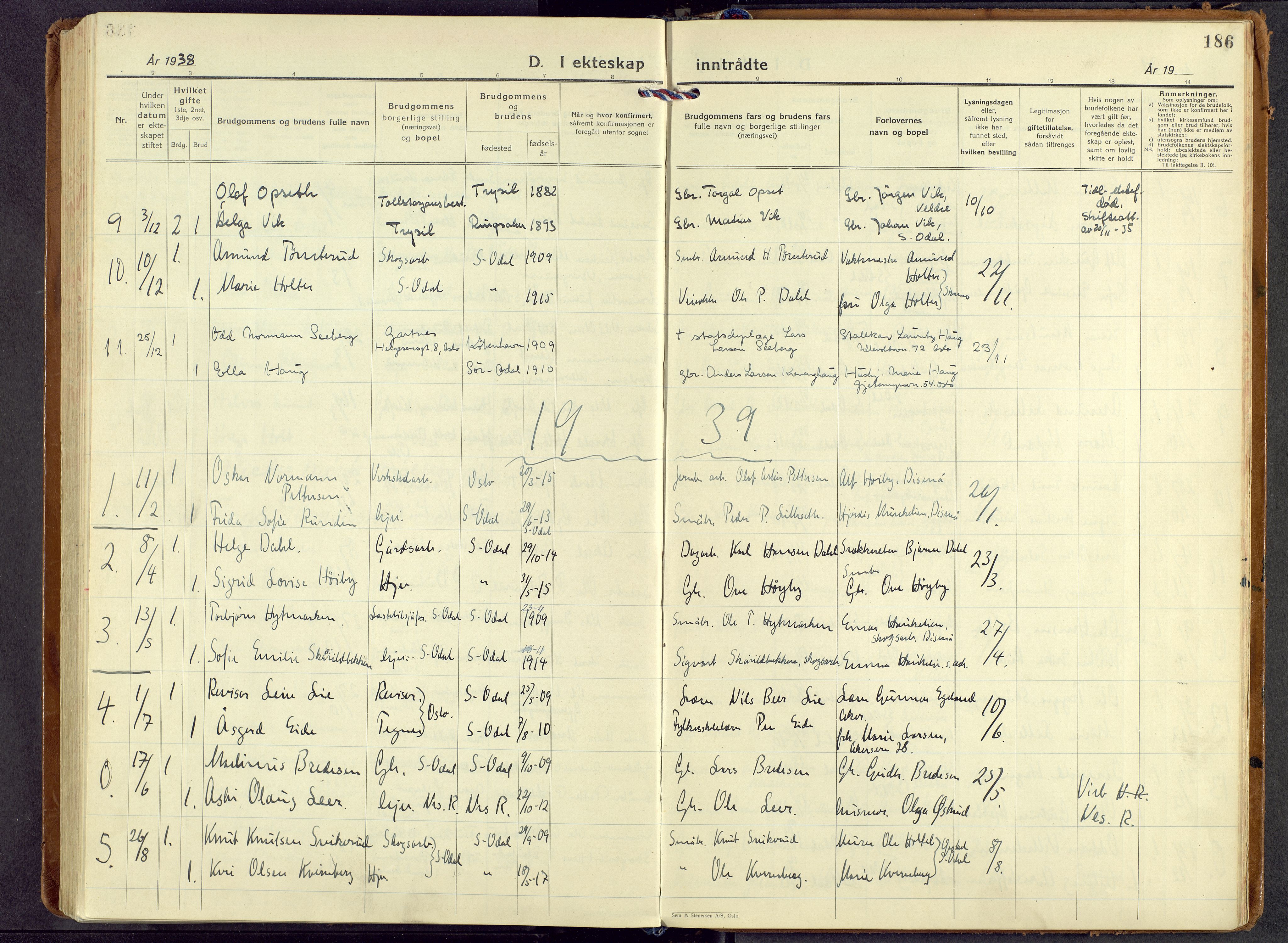 Sør-Odal prestekontor, AV/SAH-PREST-030/H/Ha/Haa/L0017: Parish register (official) no. 17, 1927-1980, p. 186