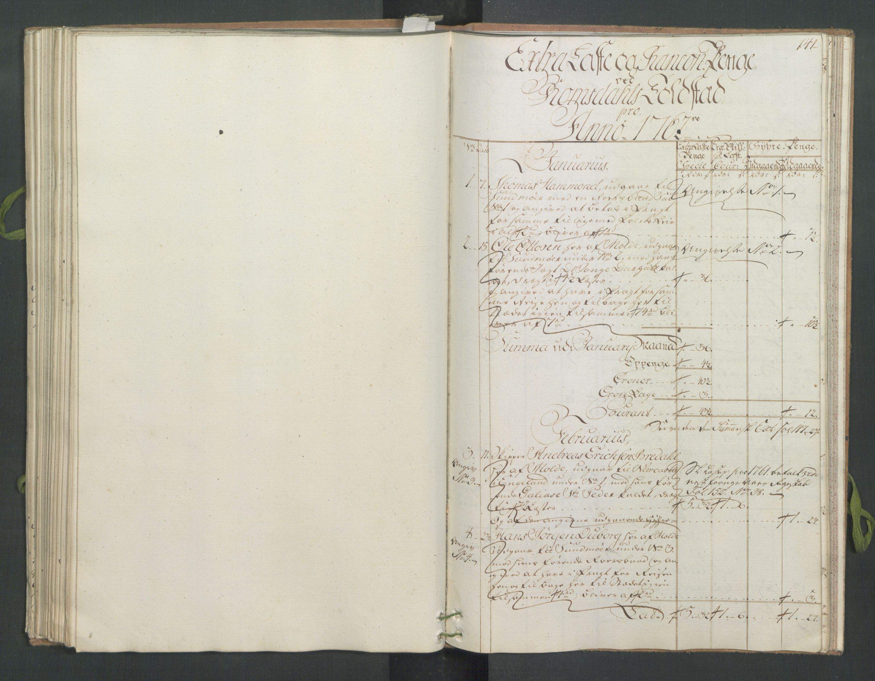 Generaltollkammeret, tollregnskaper, AV/RA-EA-5490/R31/L0023/0001: Tollregnskaper Molde / Hovedtollbok, 1762, p. 140b-141a