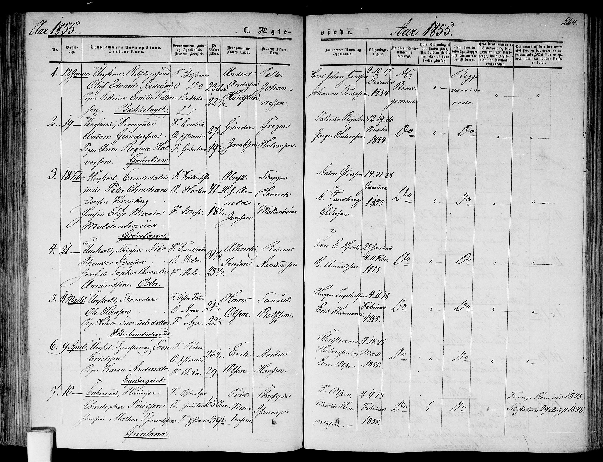 Gamlebyen prestekontor Kirkebøker, SAO/A-10884/F/Fa/L0004: Parish register (official) no. 4, 1850-1857, p. 264