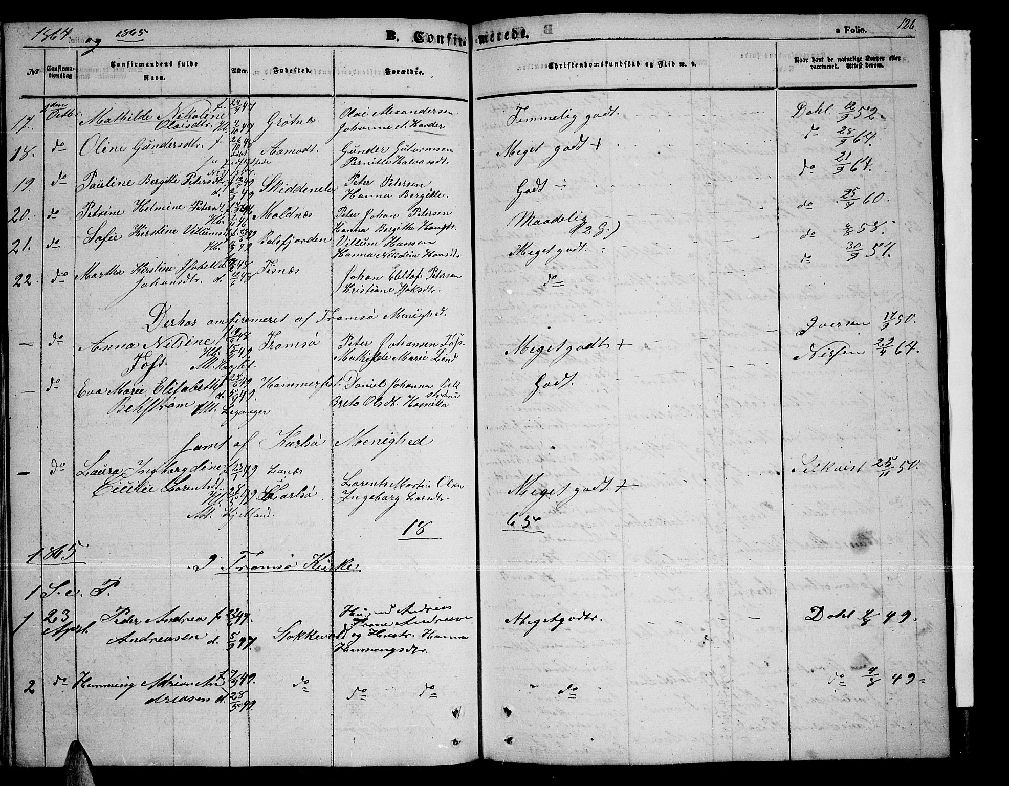 Tromsøysund sokneprestkontor, AV/SATØ-S-1304/G/Gb/L0001klokker: Parish register (copy) no. 1, 1857-1869, p. 126