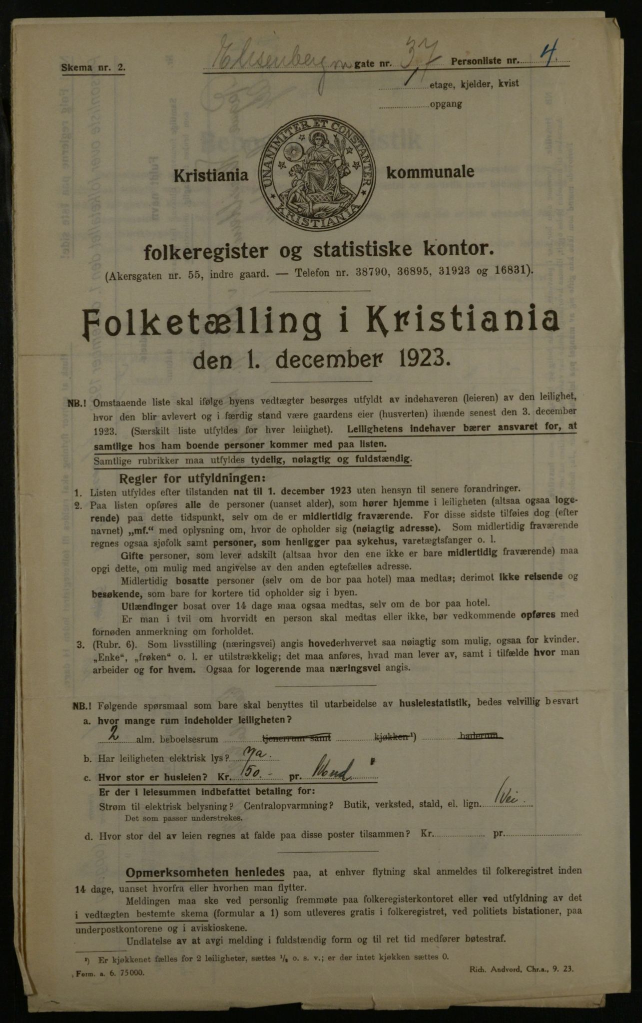 OBA, Municipal Census 1923 for Kristiania, 1923, p. 23215