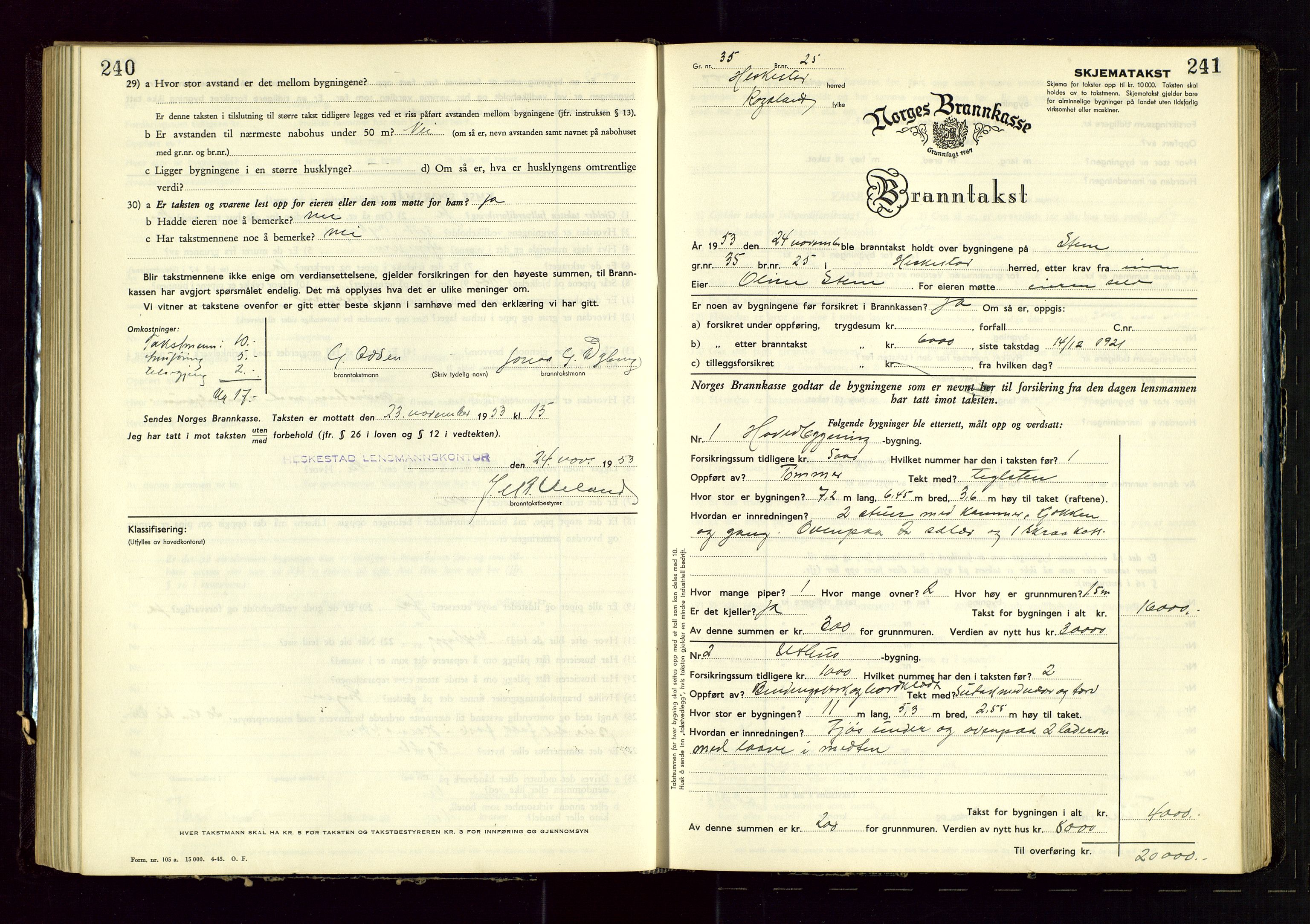 Heskestad lensmannskontor, AV/SAST-A-100304/Gob/L0005: "Brandtakstprotokoll", 1946-1955, p. 240-241