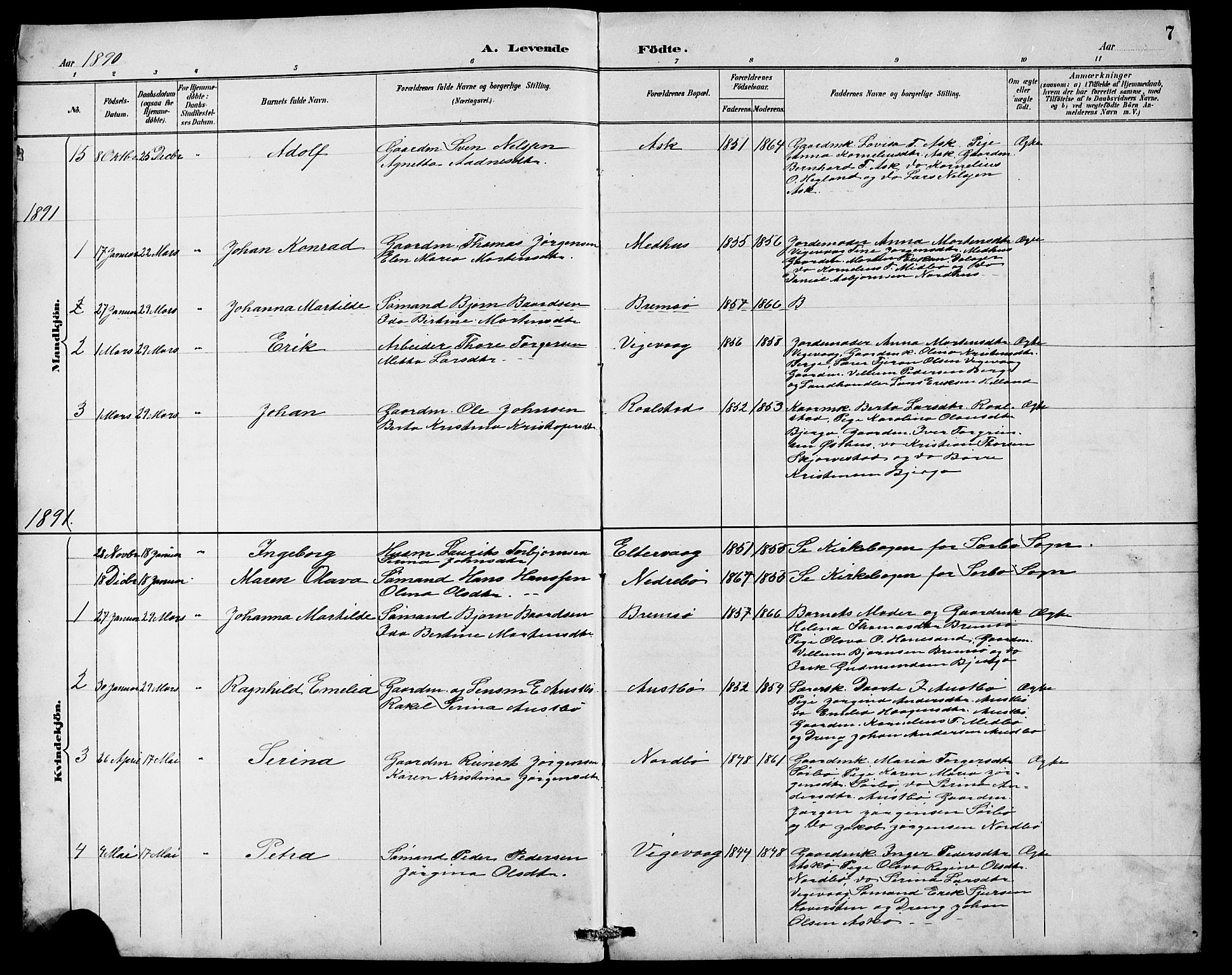 Rennesøy sokneprestkontor, SAST/A -101827/H/Ha/Hab/L0010: Parish register (copy) no. B 9, 1890-1918, p. 7