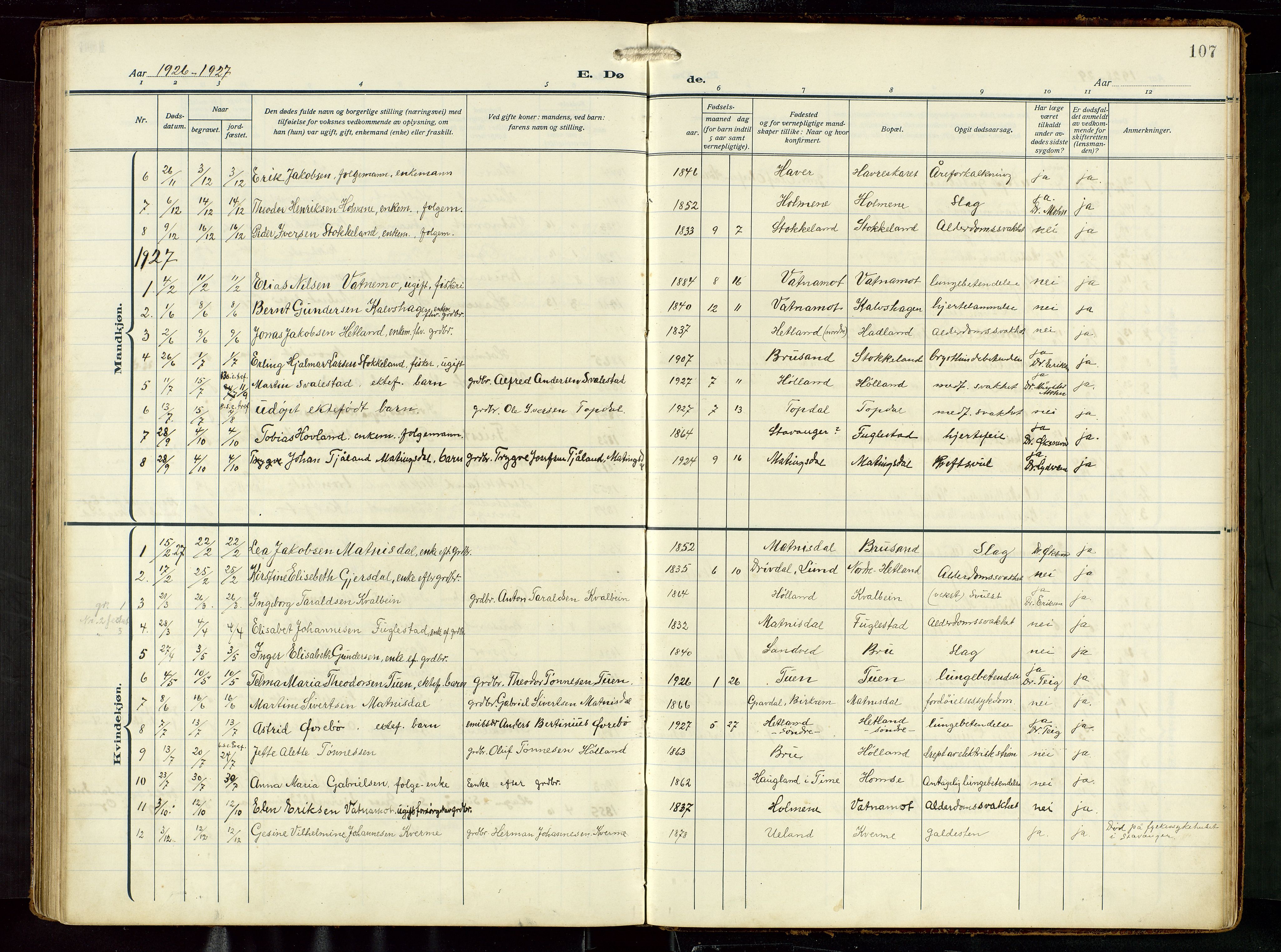 Eigersund sokneprestkontor, AV/SAST-A-101807/S09: Parish register (copy) no. B 22, 1915-1947, p. 107