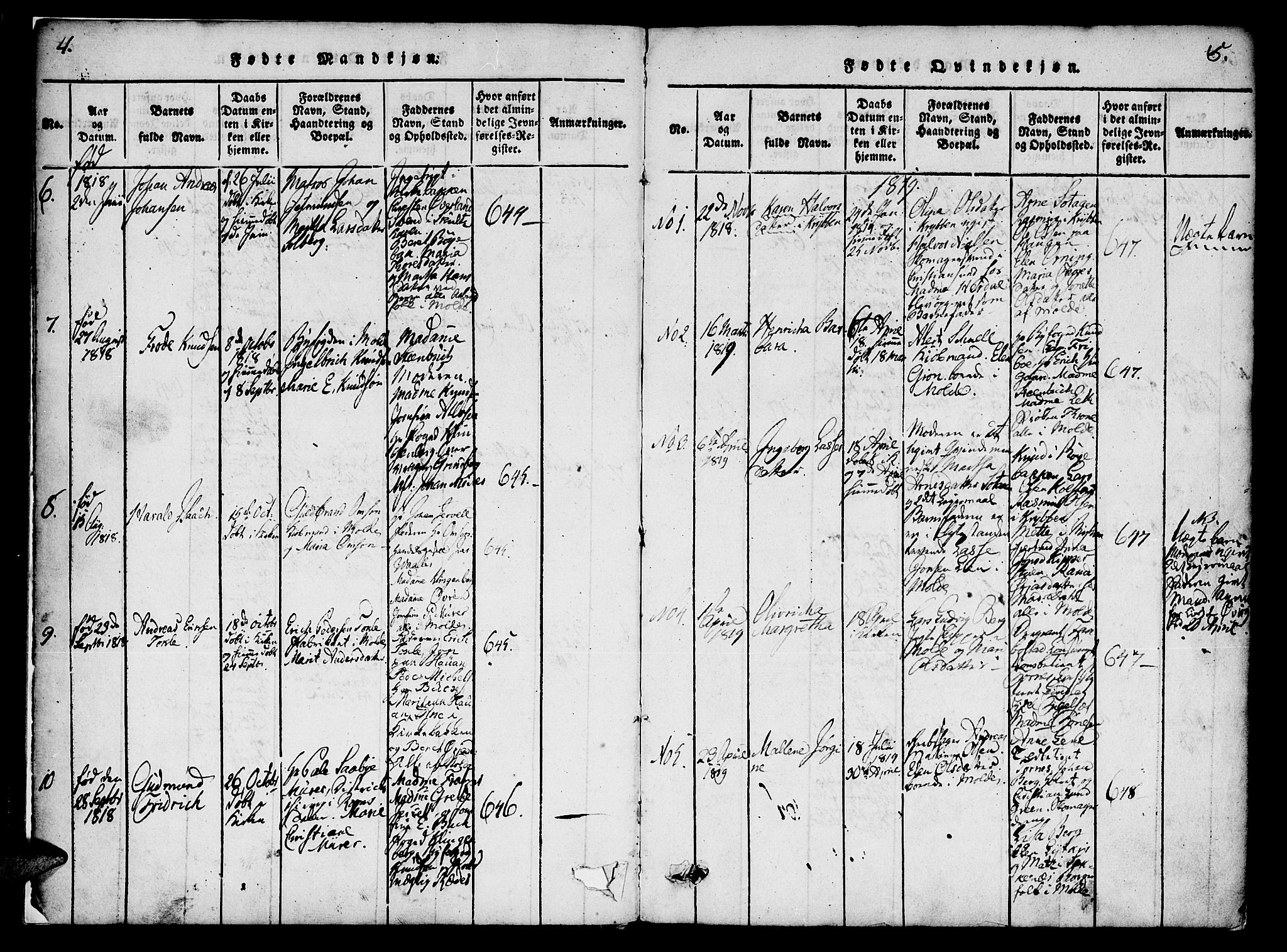 Ministerialprotokoller, klokkerbøker og fødselsregistre - Møre og Romsdal, AV/SAT-A-1454/558/L0688: Parish register (official) no. 558A02, 1818-1843, p. 4-5