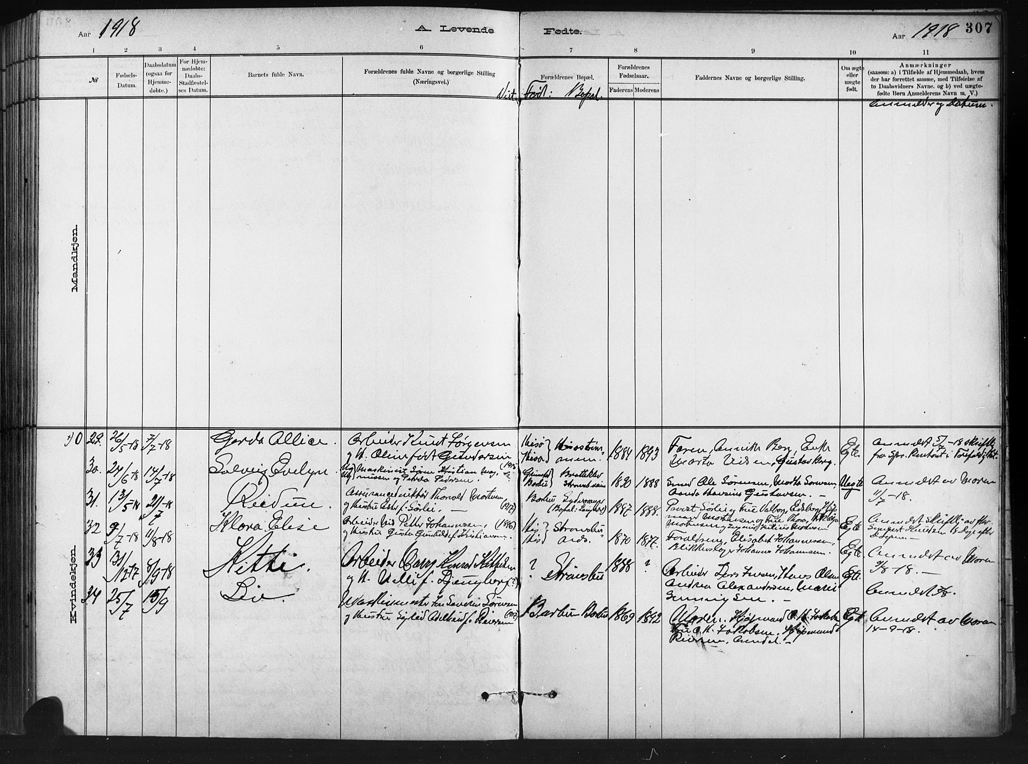 Barbu sokneprestkontor, SAK/1111-0003/F/Fb/L0002: Parish register (copy) no. B 2, 1890-1922, p. 307