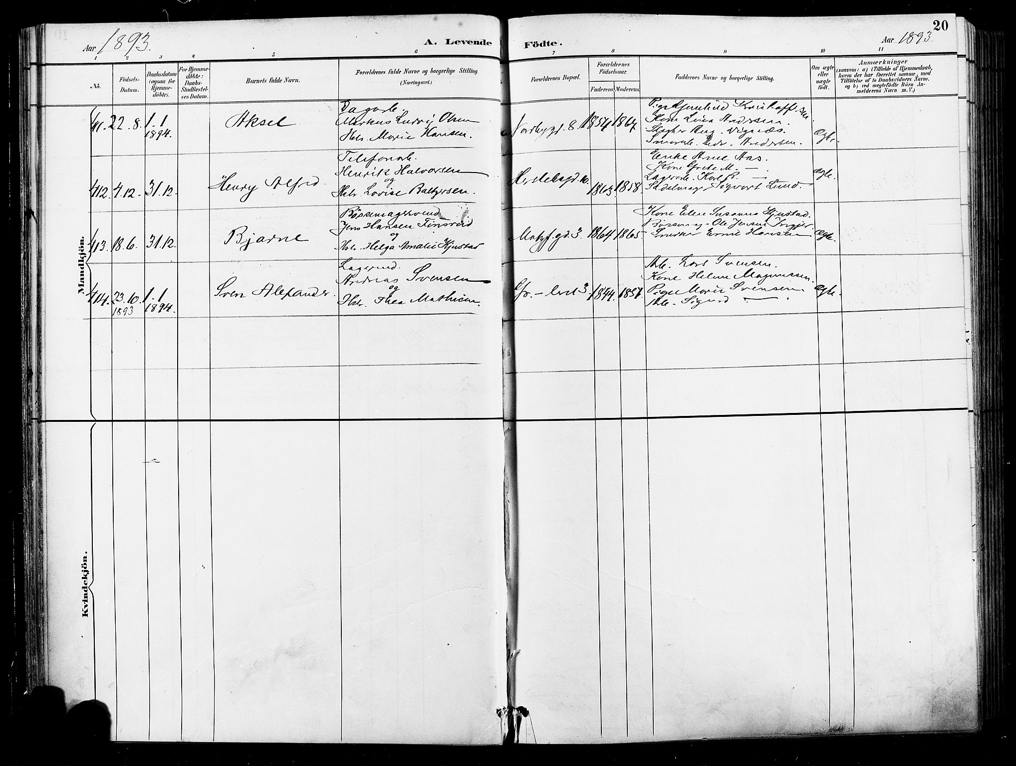 Grønland prestekontor Kirkebøker, AV/SAO-A-10848/F/Fa/L0012: Parish register (official) no. 12, 1893-1900, p. 20