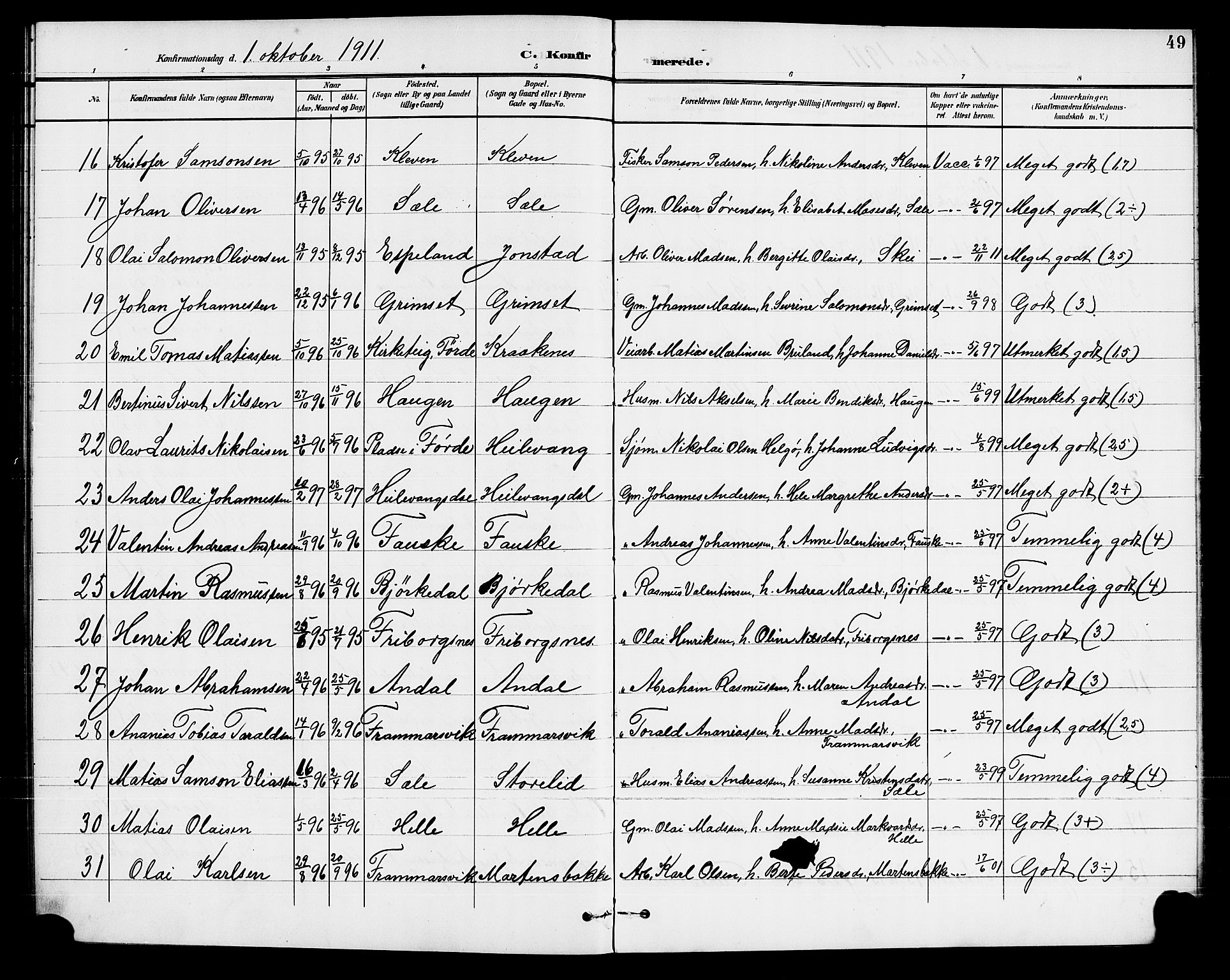 Førde sokneprestembete, SAB/A-79901/H/Hab/Habd/L0005: Parish register (copy) no. D 5, 1898-1911, p. 49