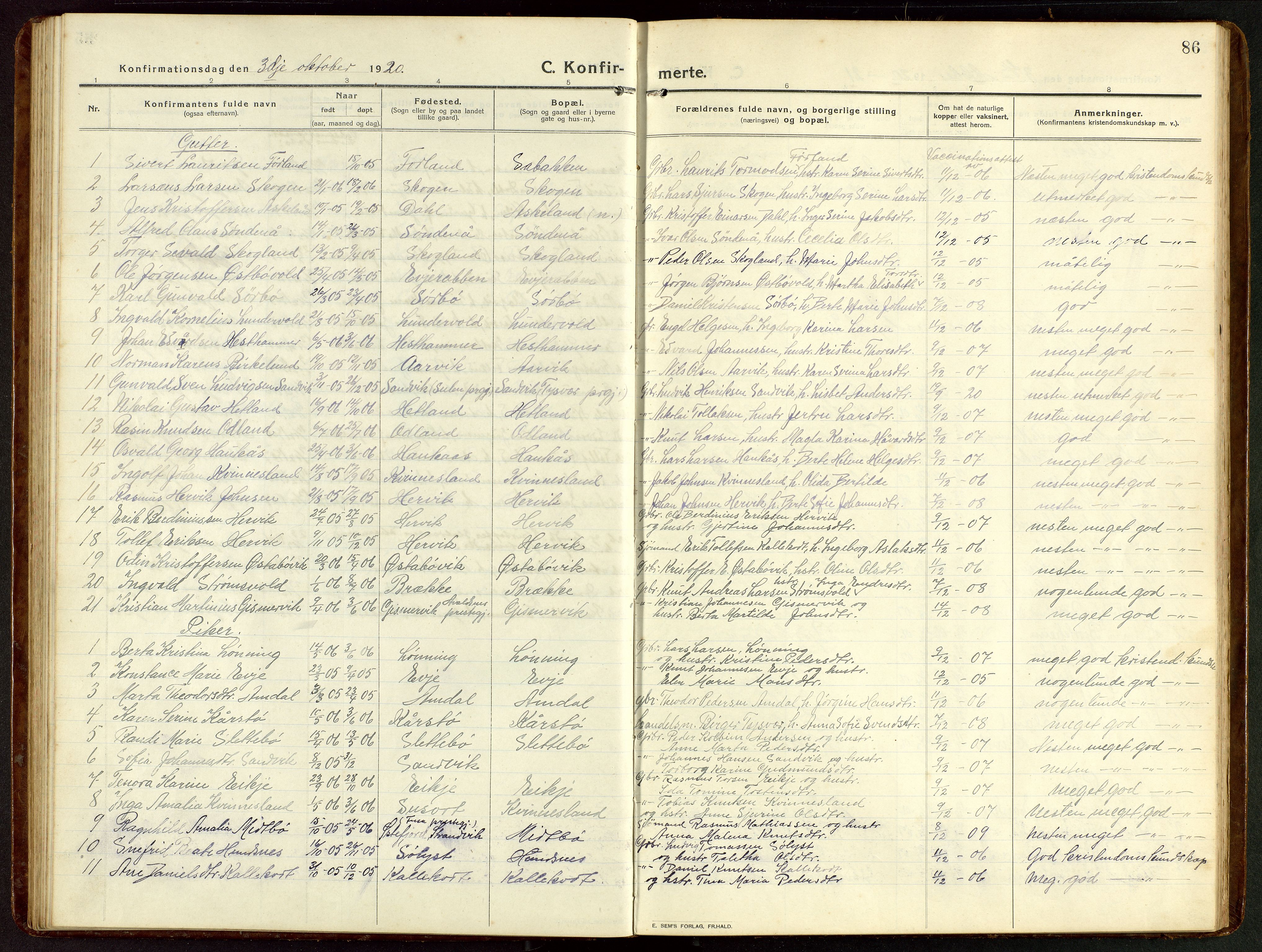 Tysvær sokneprestkontor, AV/SAST-A -101864/H/Ha/Hab/L0011: Parish register (copy) no. B 11, 1913-1946, p. 86