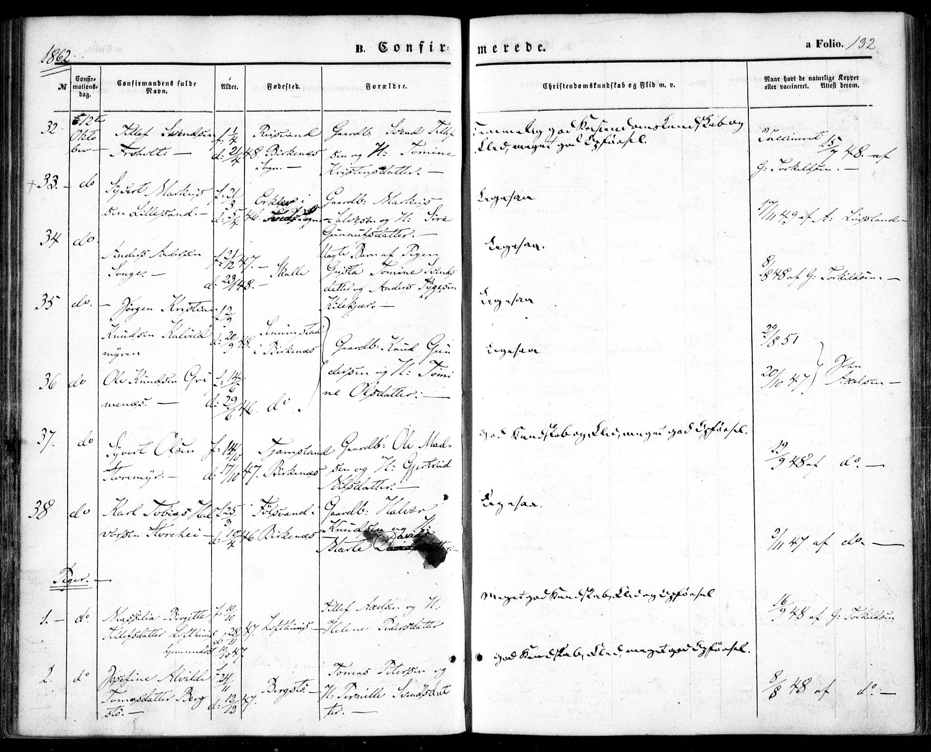 Vestre Moland sokneprestkontor, AV/SAK-1111-0046/F/Fa/Fab/L0007: Parish register (official) no. A 7, 1859-1872, p. 132
