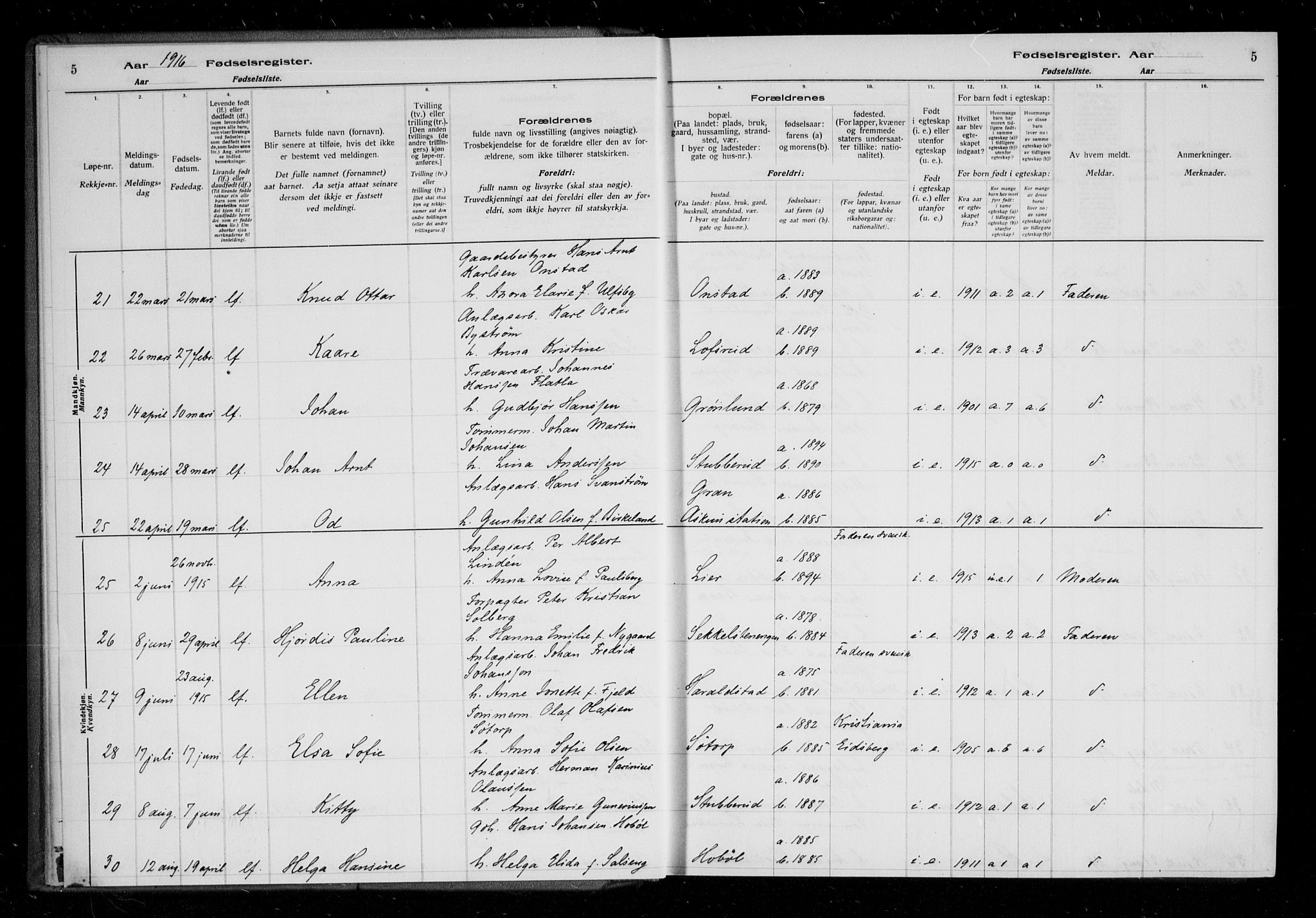 Askim prestekontor Kirkebøker, AV/SAO-A-10900/J/Ja/L0001: Birth register no. 1, 1916-1929, p. 5