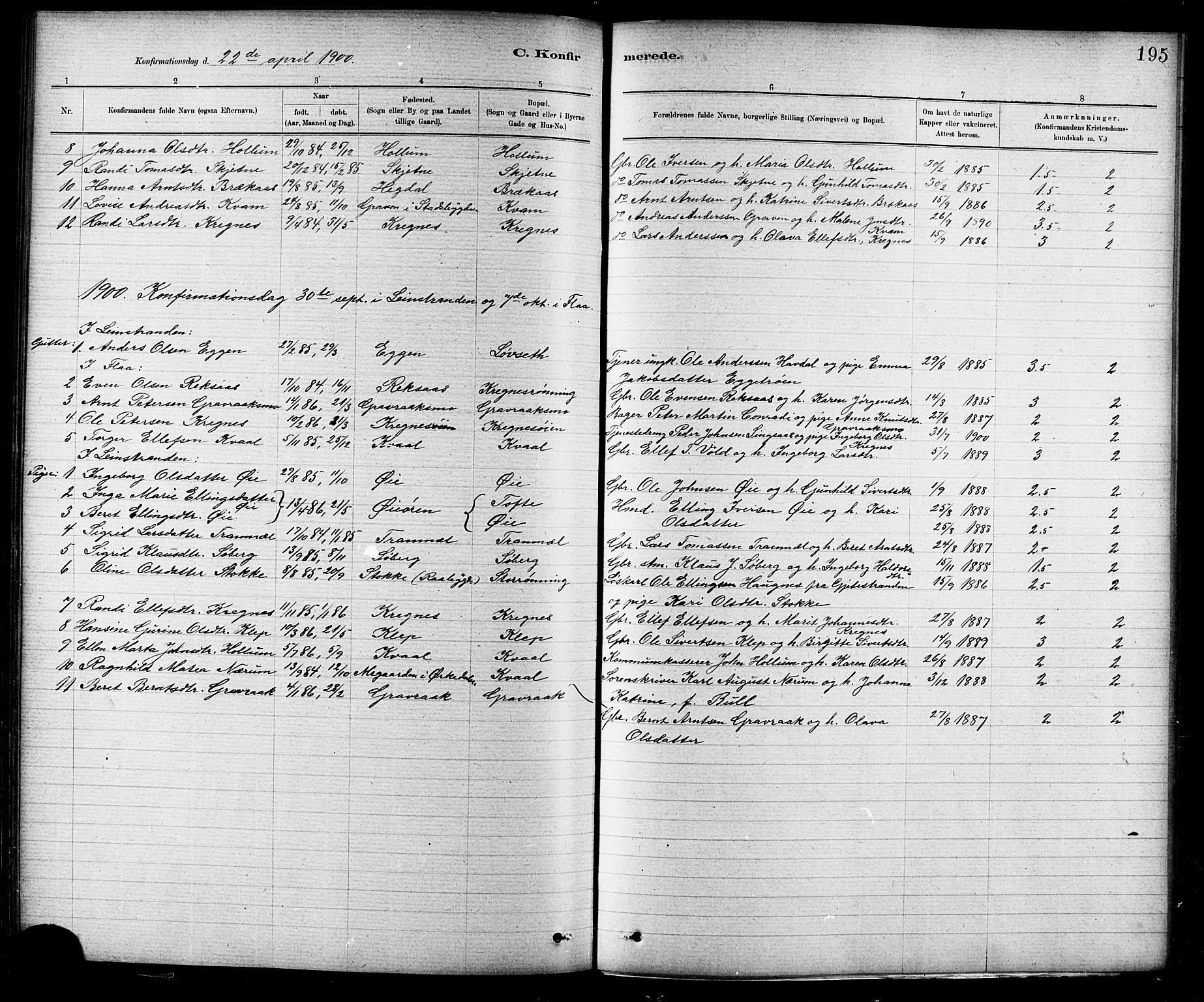 Ministerialprotokoller, klokkerbøker og fødselsregistre - Sør-Trøndelag, SAT/A-1456/691/L1094: Parish register (copy) no. 691C05, 1879-1911, p. 195