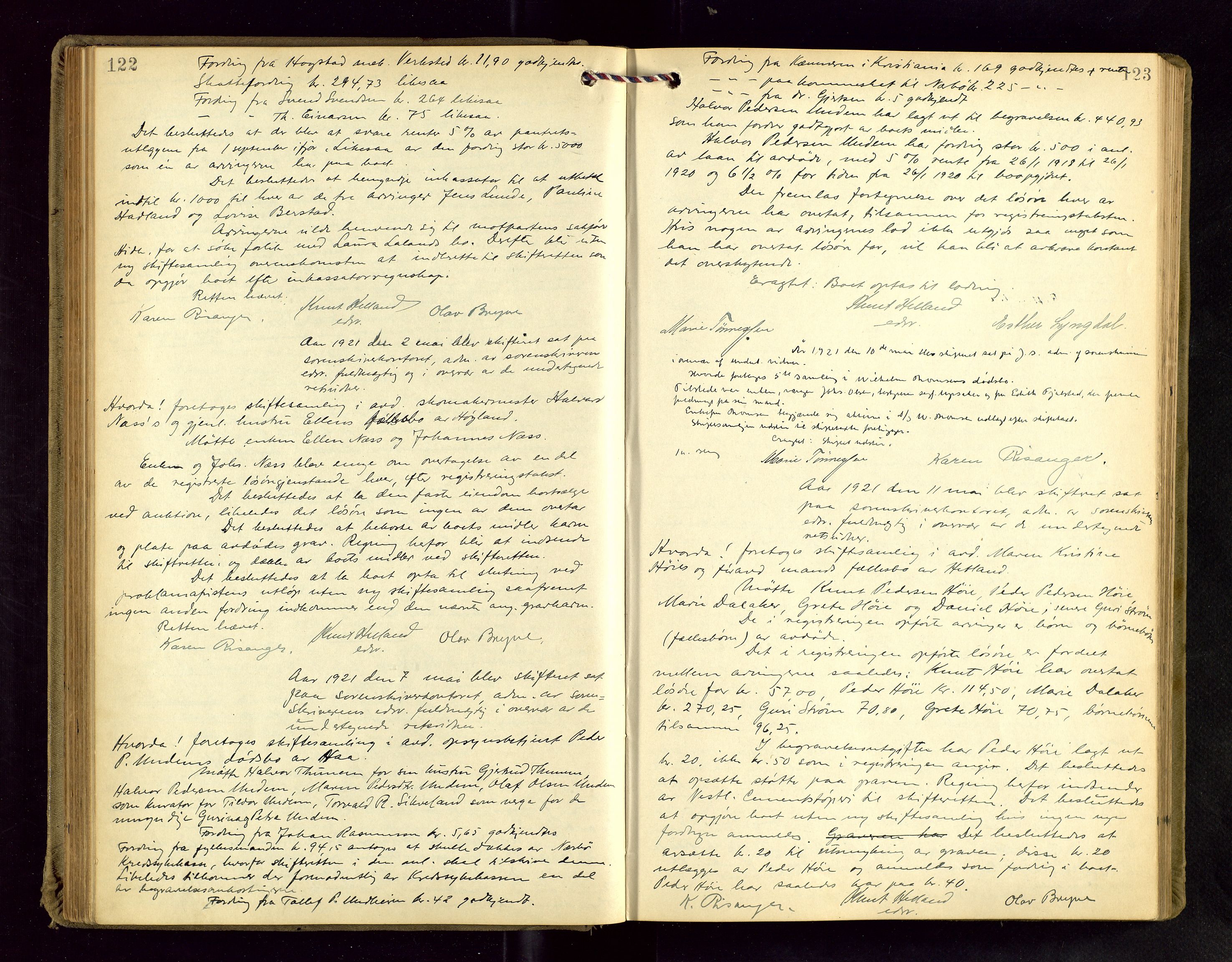 Jæren sorenskriveri, AV/SAST-A-100310/01/5/53/53BA/L0004: SKIFTEFORHANDLINGSPROTOKOLL, 1919-1925, p. 122-123