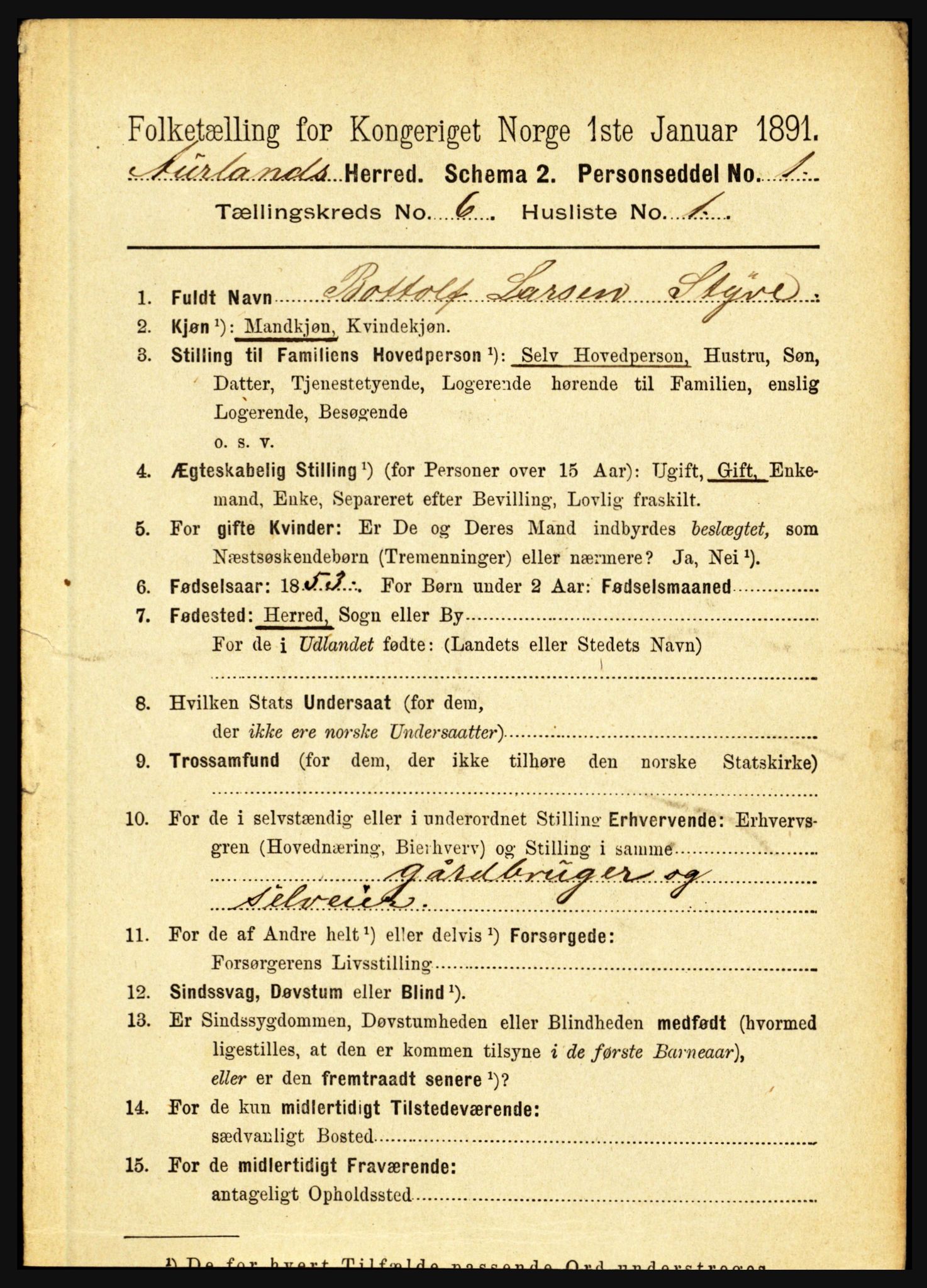 RA, 1891 census for 1421 Aurland, 1891, p. 2283