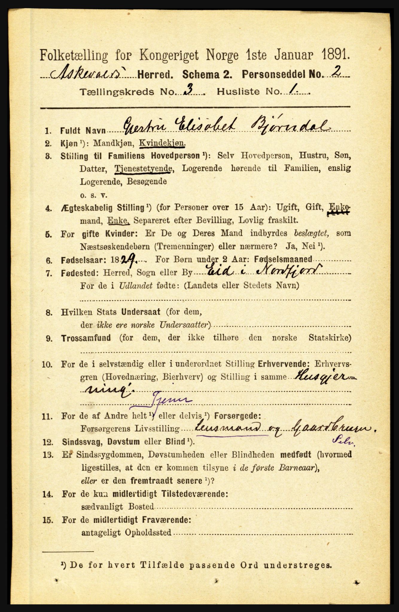 RA, 1891 census for 1428 Askvoll, 1891, p. 786